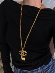 Chanel vintage 1995 spring collection gold CC pendant necklace, classic designer jewelry, elegant collectible accessory