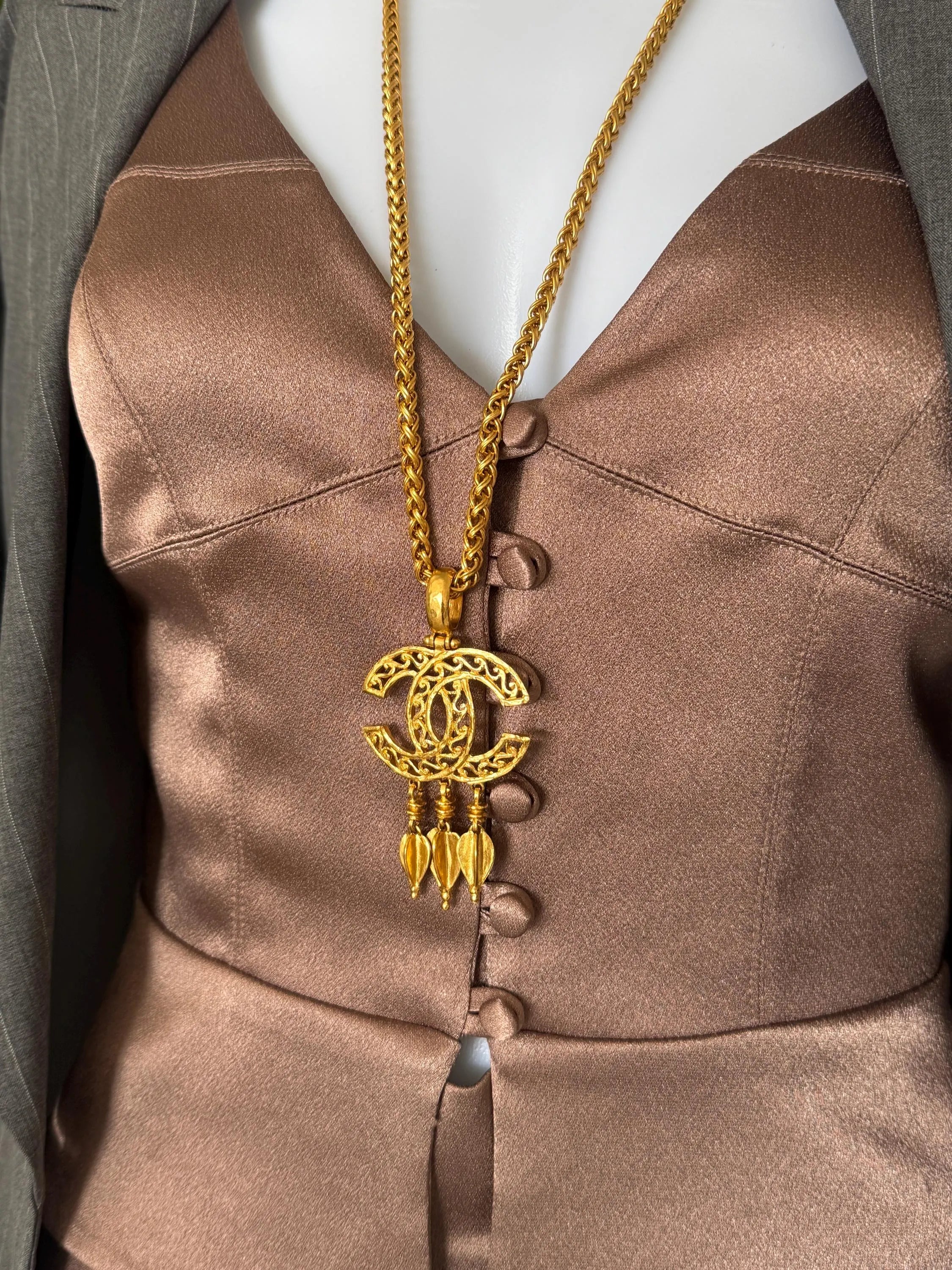 Chanel vintage 1995 spring collection gold CC pendant necklace, classic designer jewelry, elegant collectible accessory