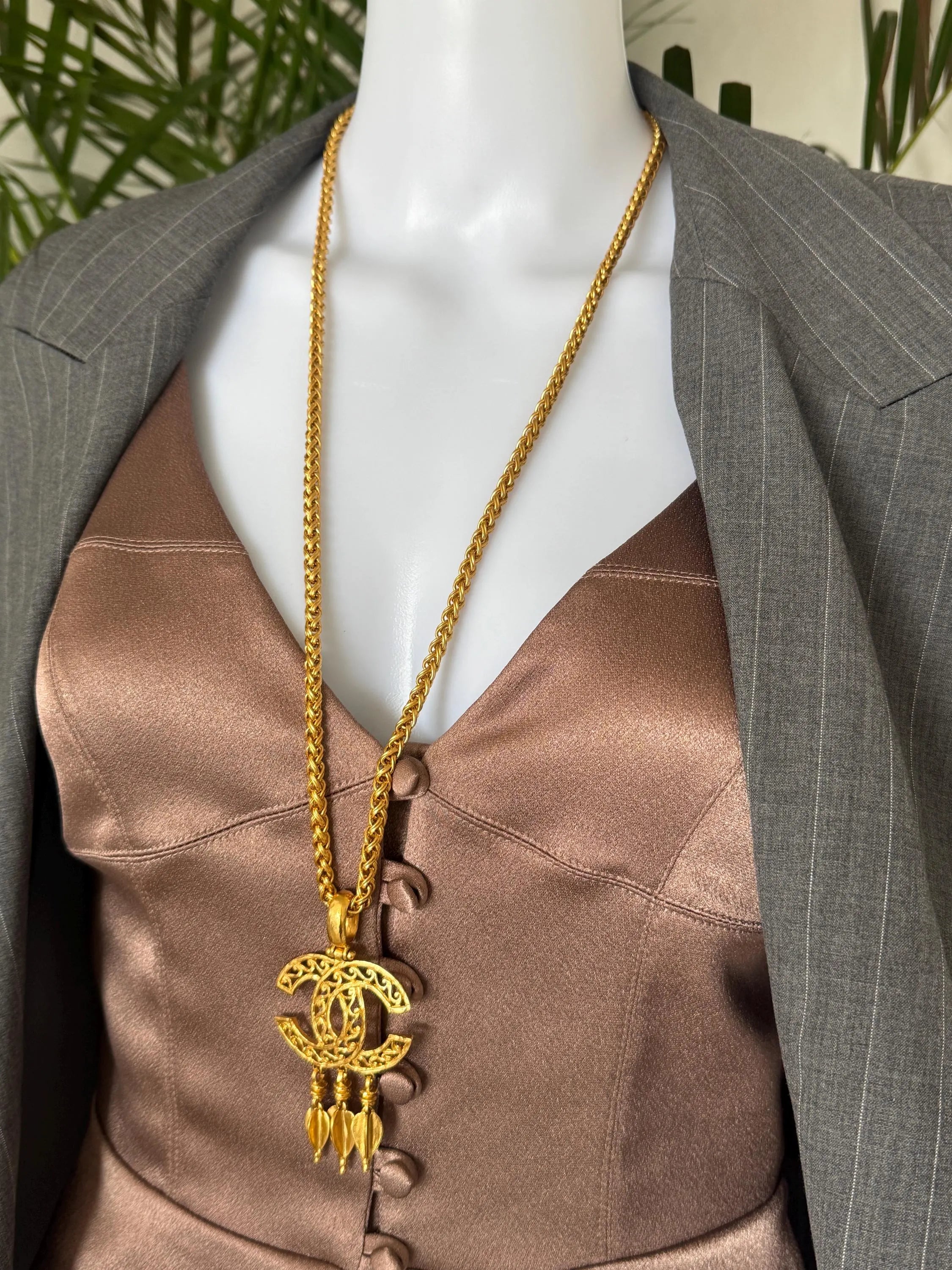 Chanel vintage 1995 spring collection gold CC pendant necklace, classic designer jewelry, elegant collectible accessory