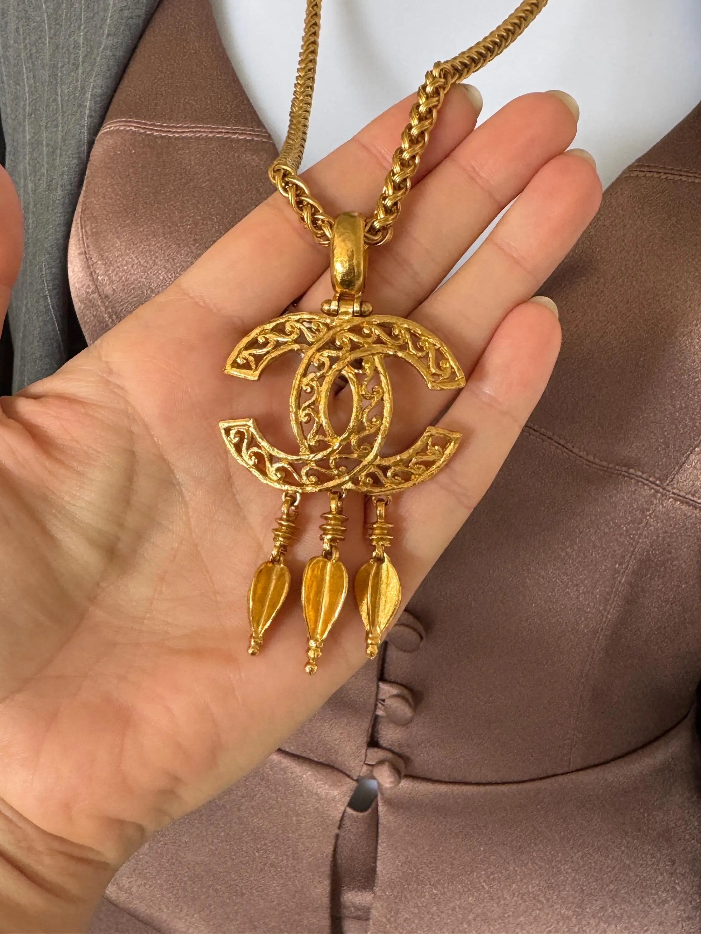 Chanel vintage 1995 spring collection gold CC pendant necklace, classic designer jewelry, elegant collectible accessory