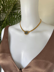 Carolee Vintage Coin Necklace – 1969 Swiss 10 Rappen Helvetia Coin Gold Tone Choker – Collectible Designer Jewelry