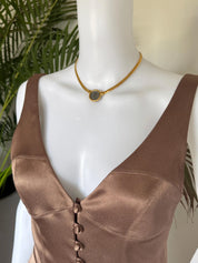 Carolee Vintage Coin Necklace – 1969 Swiss 10 Rappen Helvetia Coin Gold Tone Choker – Collectible Designer Jewelry
