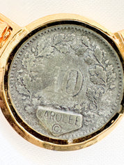 Carolee Vintage Coin Necklace – 1969 Swiss 10 Rappen Helvetia Coin Gold Tone Choker – Collectible Designer Jewelry