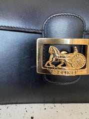 Vintage Celine bag, Celine Paris Horse carriage Shoulder Bag Black  box Made in Italy, Celine box  bag, Celine 80s, Rare Celine bag