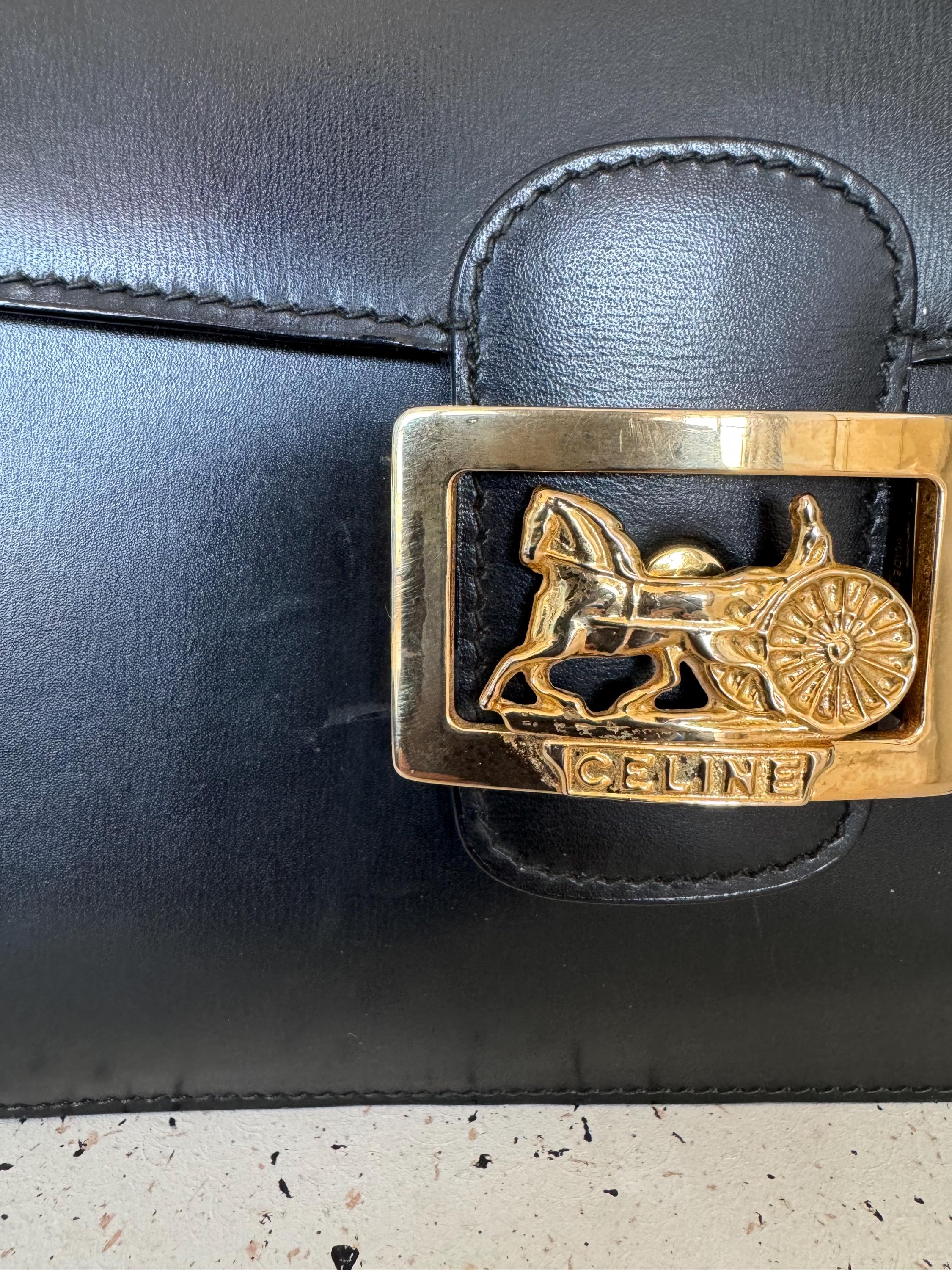 Vintage Celine bag, Celine Paris Horse carriage Shoulder Bag Black  box Made in Italy, Celine box  bag, Celine 80s, Rare Celine bag