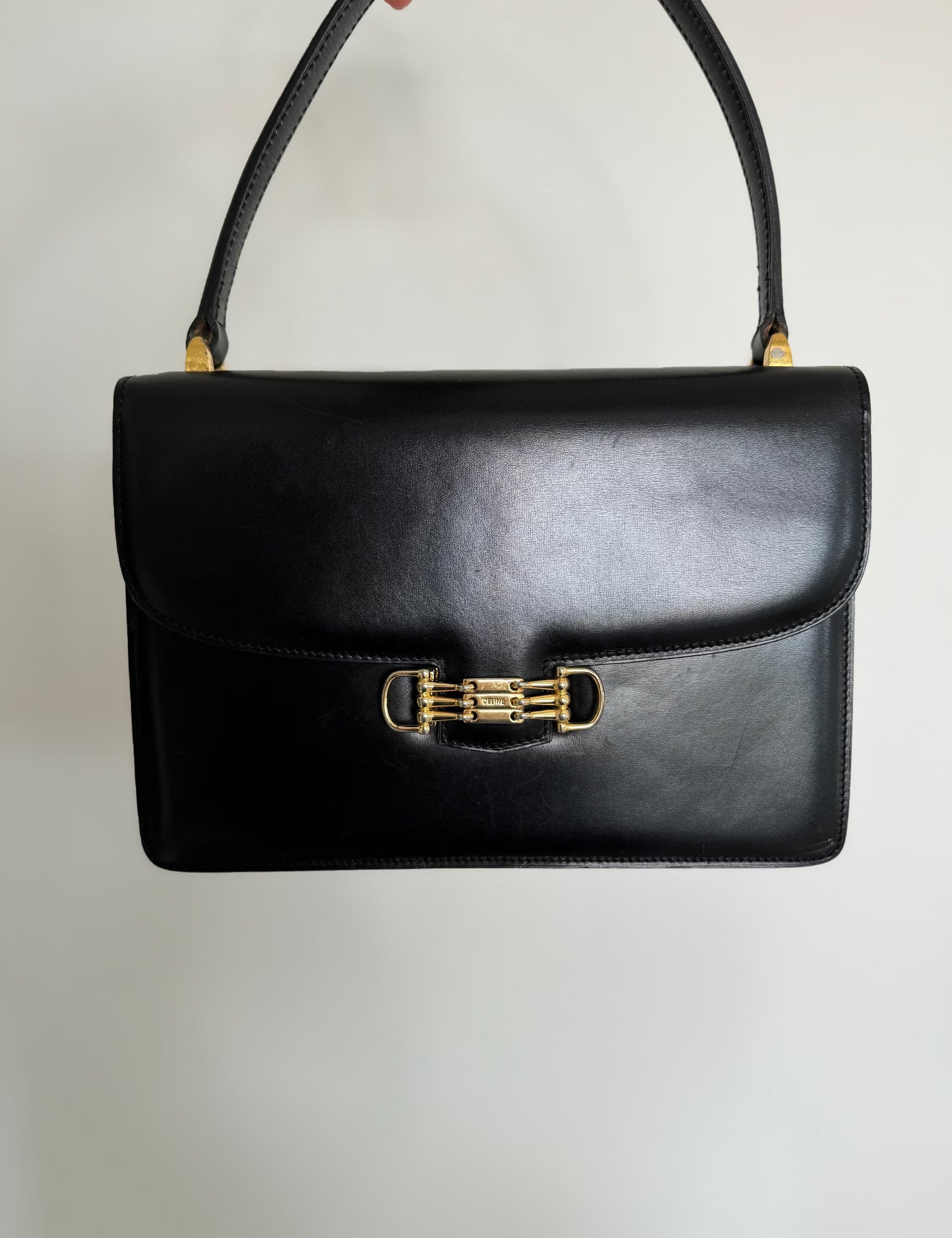 Vintage Celine Paris Made in France  Top Handle Handbag bag shoulder bag, leather  beautiful black, Vintage Bag, Bag Leather Women