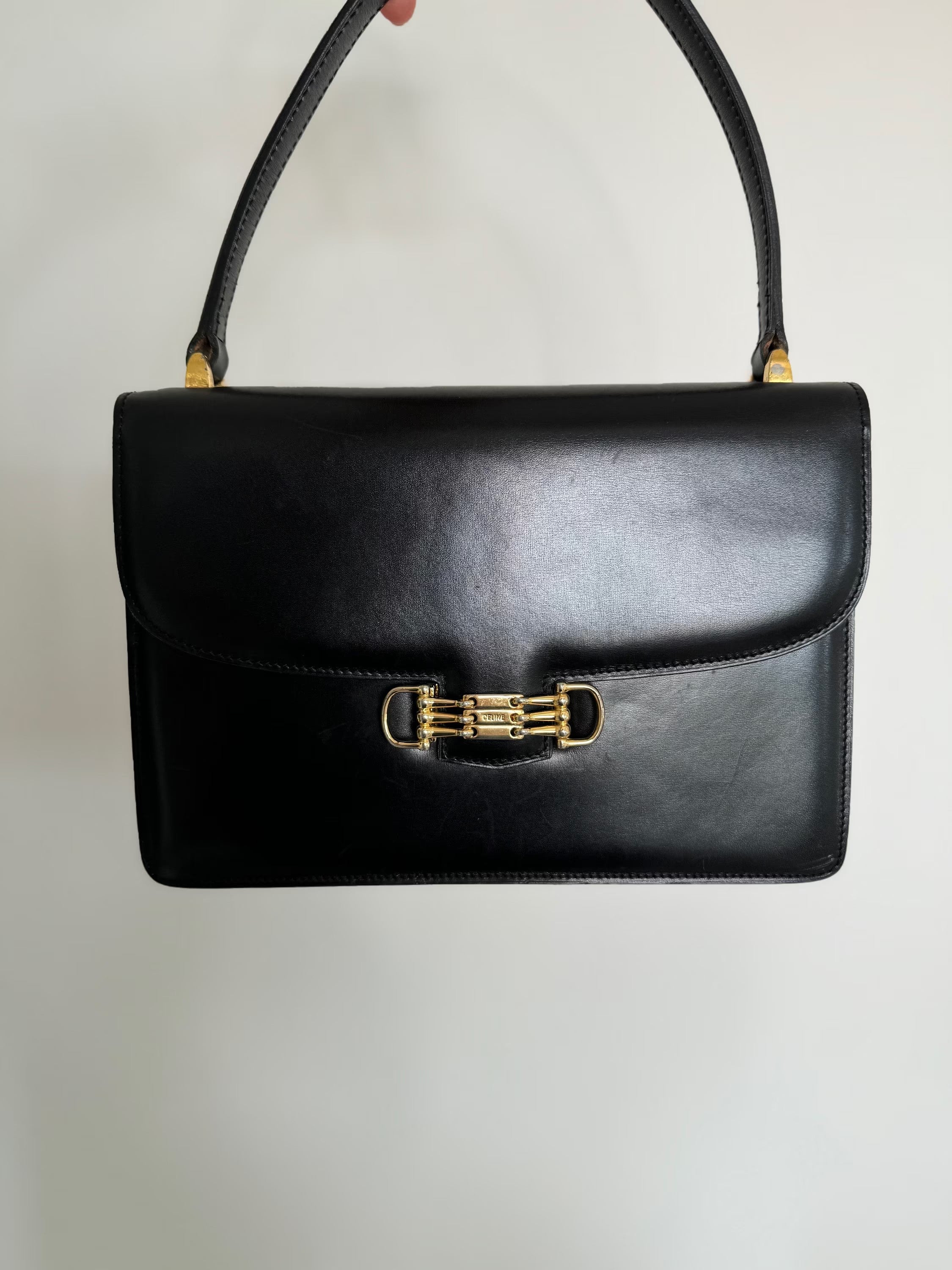 Vintage Celine Paris Made in France  Top Handle Handbag bag shoulder bag, leather  beautiful black, Vintage Bag, Bag Leather Women