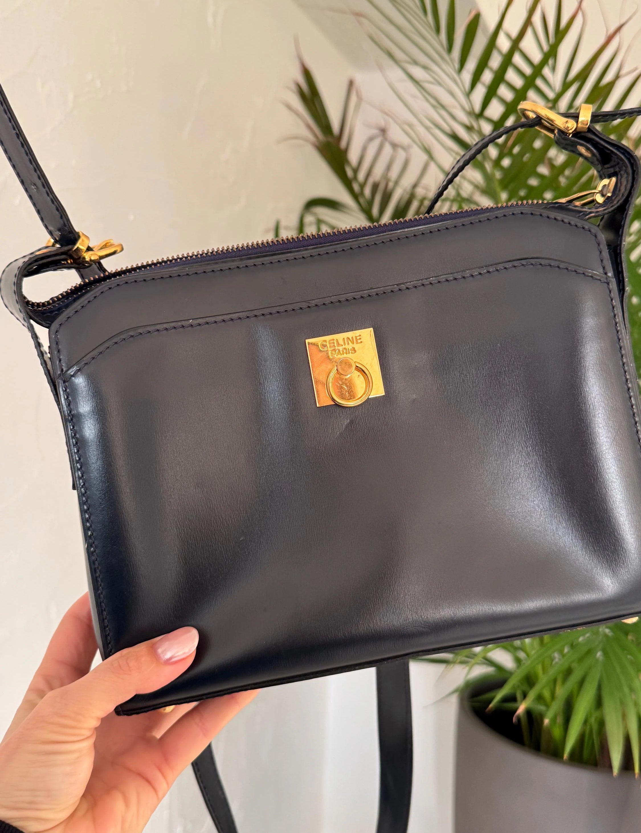 Celine Paris made in Italy door knocker shoulder cross  body clutch camera bag vintage