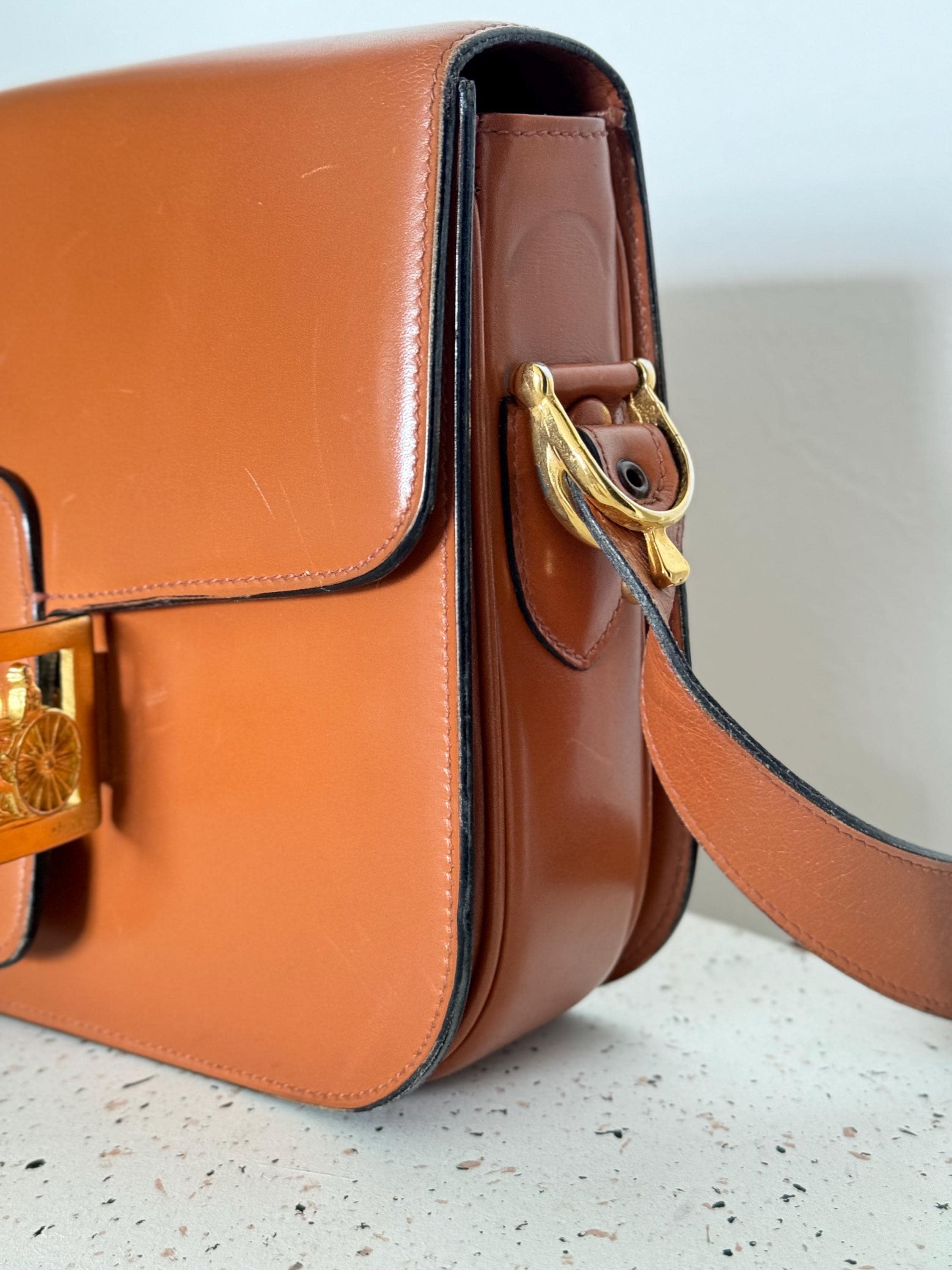 Vintage Celine bag, Celine  Paris Horse carriage Shoulder Bag Brown box Made in Italy, Celine box  bag, Celine 80s, Rare Celine bag