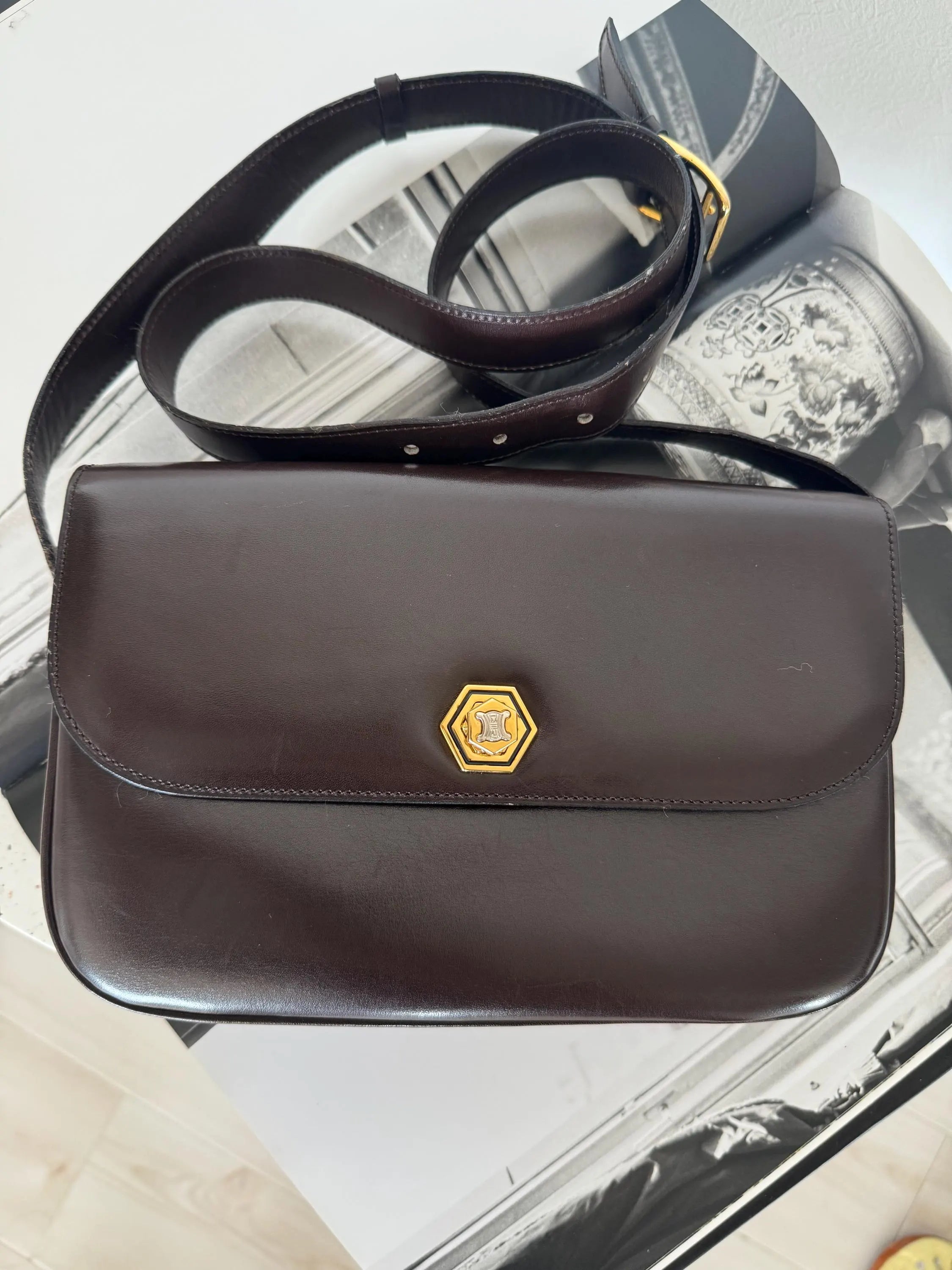 Vintage Celine bag, Celine Paris Triomphe  Shoulder Bag Brown box Made in Italy, Celine box  bag, Celine 80s, Rare Celine bag, Bag Leather