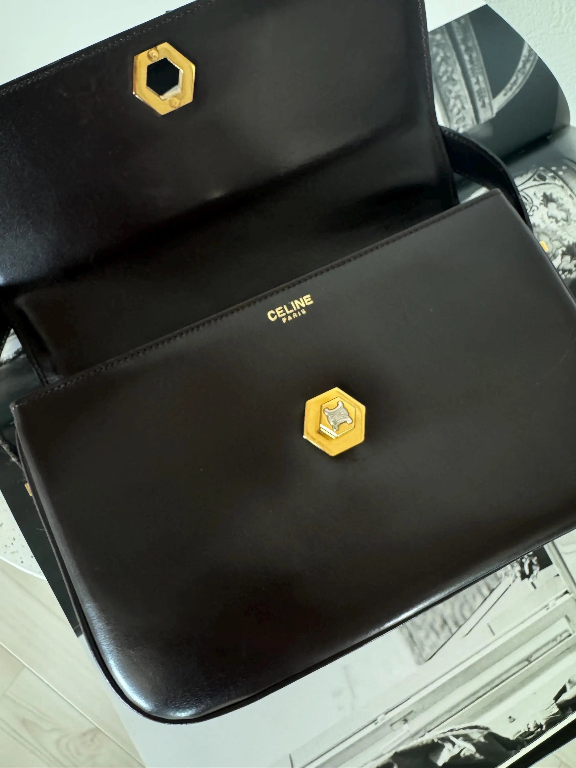 Vintage Celine bag, Celine Paris Triomphe  Shoulder Bag Brown box Made in Italy, Celine box  bag, Celine 80s, Rare Celine bag, Bag Leather