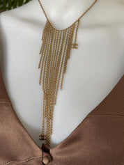 Chanel 2002 Fringe Necklace – Gold Tone Multi-Chain Statement with CC Logos, Vintage Chanel Jewelry Made in France, Chanel choker necklace
