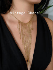 Chanel 2002 Fringe Necklace – Gold Tone Multi-Chain Statement with CC Logos, Vintage Chanel Jewelry Made in France, Chanel choker necklace