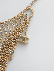 Chanel 2002 Fringe Necklace – Gold Tone Multi-Chain Statement with CC Logos, Vintage Chanel Jewelry Made in France, Chanel choker necklace