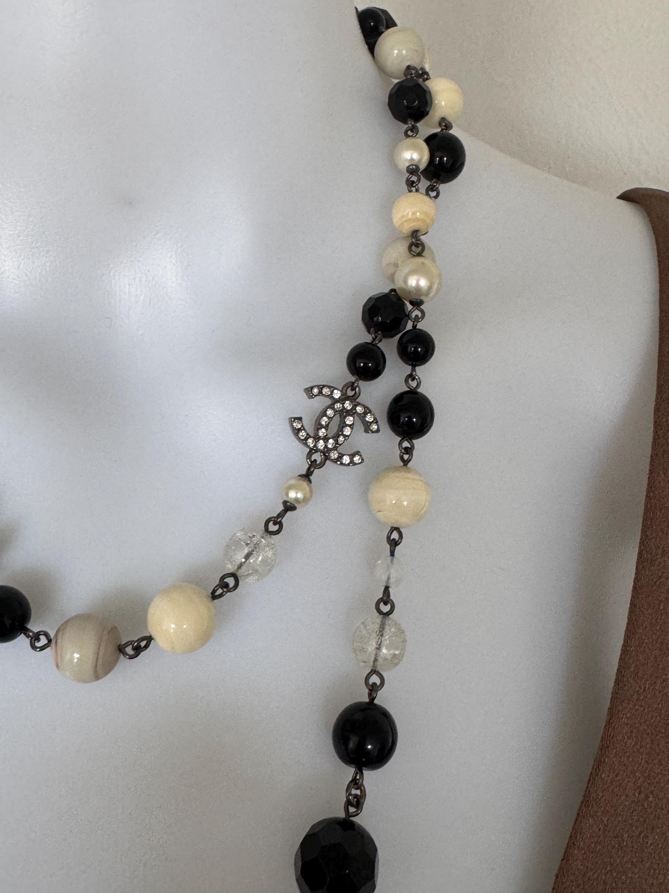 Vintage Chanel Necklace Long CC Logo, Choker Necklace, Beaded Necklace, Made in France , Charm Necklace, Chain Necklace, Vintage Jewelry