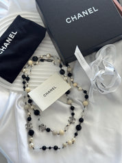 Vintage Chanel Necklace Long CC Logo, Choker Necklace, Beaded Necklace, Made in France , Charm Necklace, Chain Necklace, Vintage Jewelry
