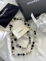 Vintage Chanel Necklace Long CC Logo, Choker Necklace, Beaded Necklace, Made in France , Charm Necklace, Chain Necklace, Vintage Jewelry