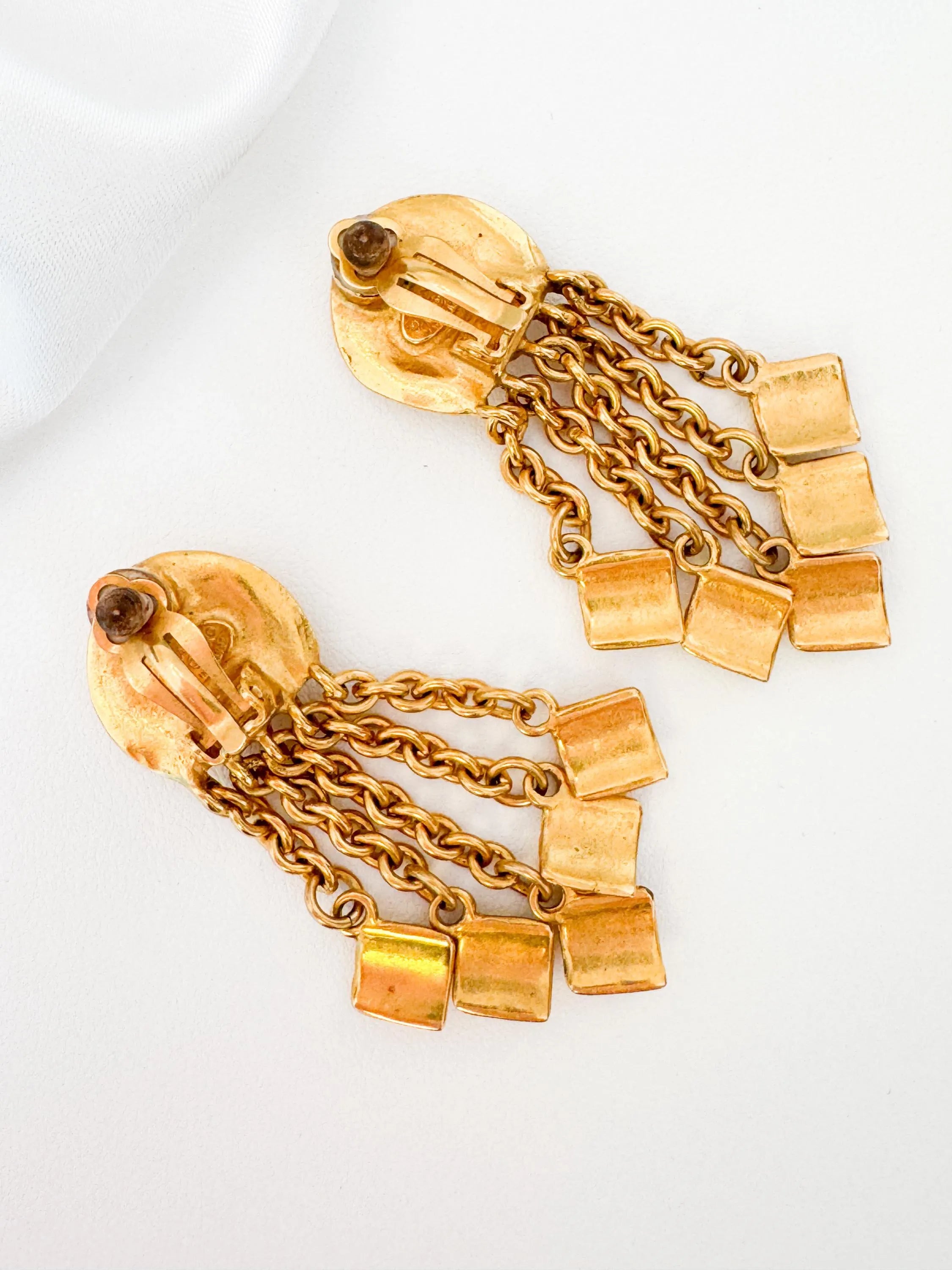 Chanel Vintage Gold CC Earrings • 1996 Collection • Clip-On Dangle • 5.3 cm • Chain Drop Logo Earrings • Signed Chanel