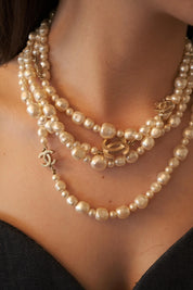 Chanel Necklace Authentic, CC Logo Charm Gold Tone Necklace, Made in France, baroque Pearl Necklace, Chain Necklace, Vintage Jewelry