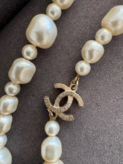 Chanel Necklace Authentic, CC Logo Charm Gold Tone Necklace, Made in France, baroque Pearl Necklace, Chain Necklace, Vintage Jewelry