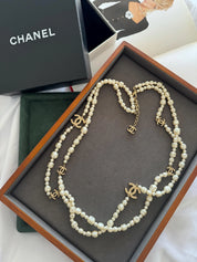Chanel Necklace Authentic, CC Logo Charm Gold Tone Necklace, Made in France, baroque Pearl Necklace, Chain Necklace, Vintage Jewelry