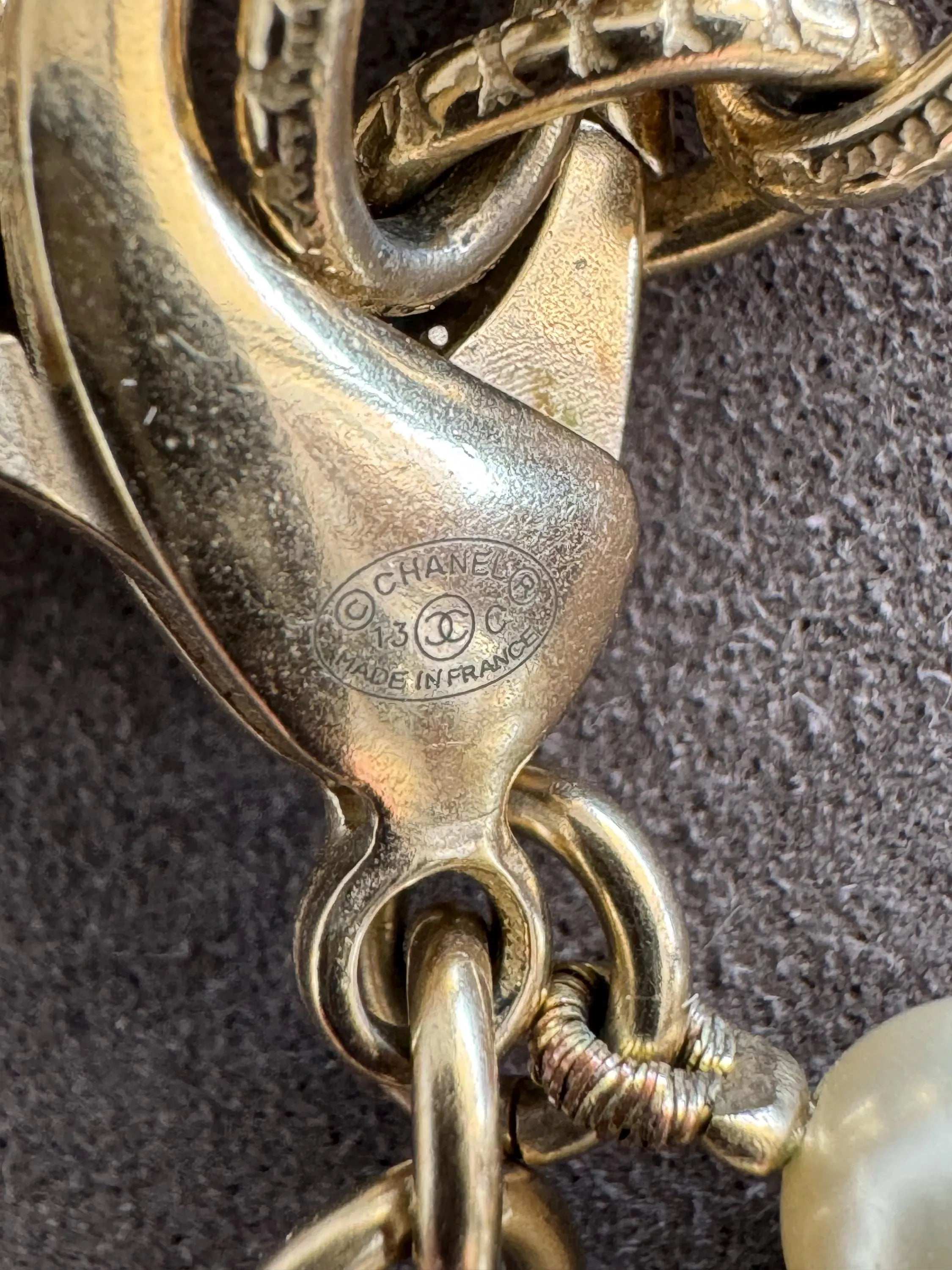 Chanel Necklace Authentic, CC Logo Charm Gold Tone Necklace, Made in France, baroque Pearl Necklace, Chain Necklace, Vintage Jewelry