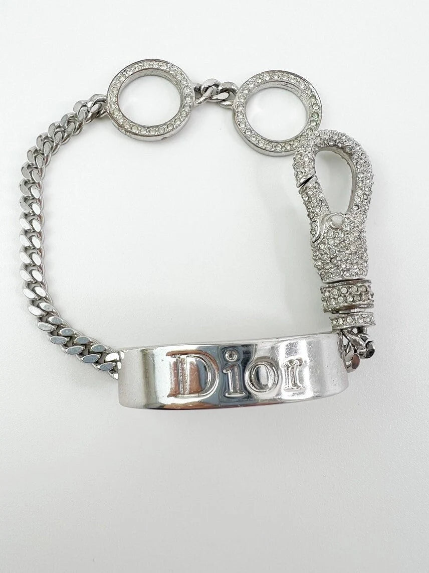 Vintage Christian Dior Bracelet, Vintage Bracelet Silver, Dior Logo Bracelet, Vintage Rhinestones, John Galliano Jewelry, Personalized Gifts