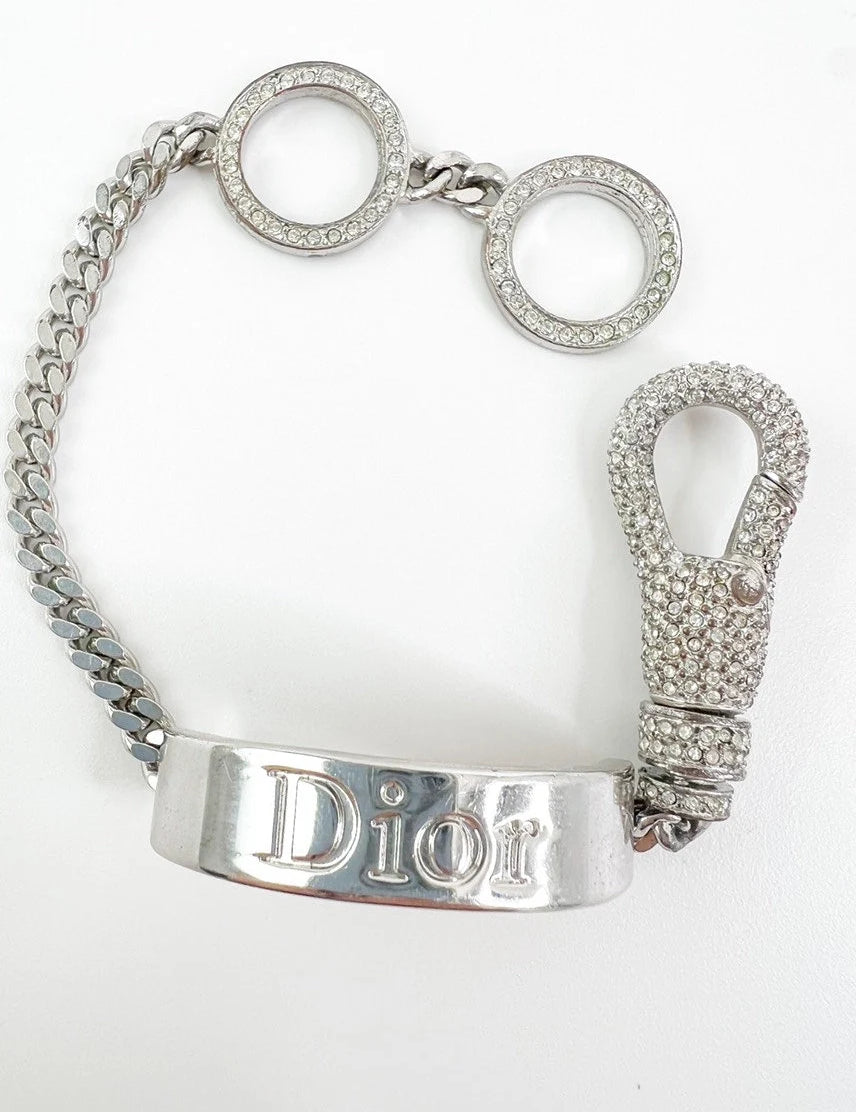 Vintage Christian Dior Bracelet, Vintage Bracelet Silver, Dior Logo Bracelet, Vintage Rhinestones, John Galliano Jewelry, Personalized Gifts