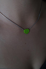 Christian Dior Heart Necklace & Adjustable Ring Jewelry sets Lime Green Enamel, Vintage 2003, Silver Tone, Authentic Dior with Box Card