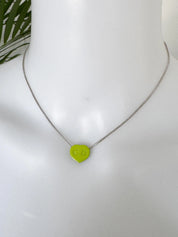 Christian Dior Heart Necklace & Adjustable Ring Jewelry sets Lime Green Enamel, Vintage 2003, Silver Tone, Authentic Dior with Box Card