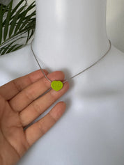 Christian Dior Heart Necklace & Adjustable Ring Jewelry sets Lime Green Enamel, Vintage 2003, Silver Tone, Authentic Dior with Box Card