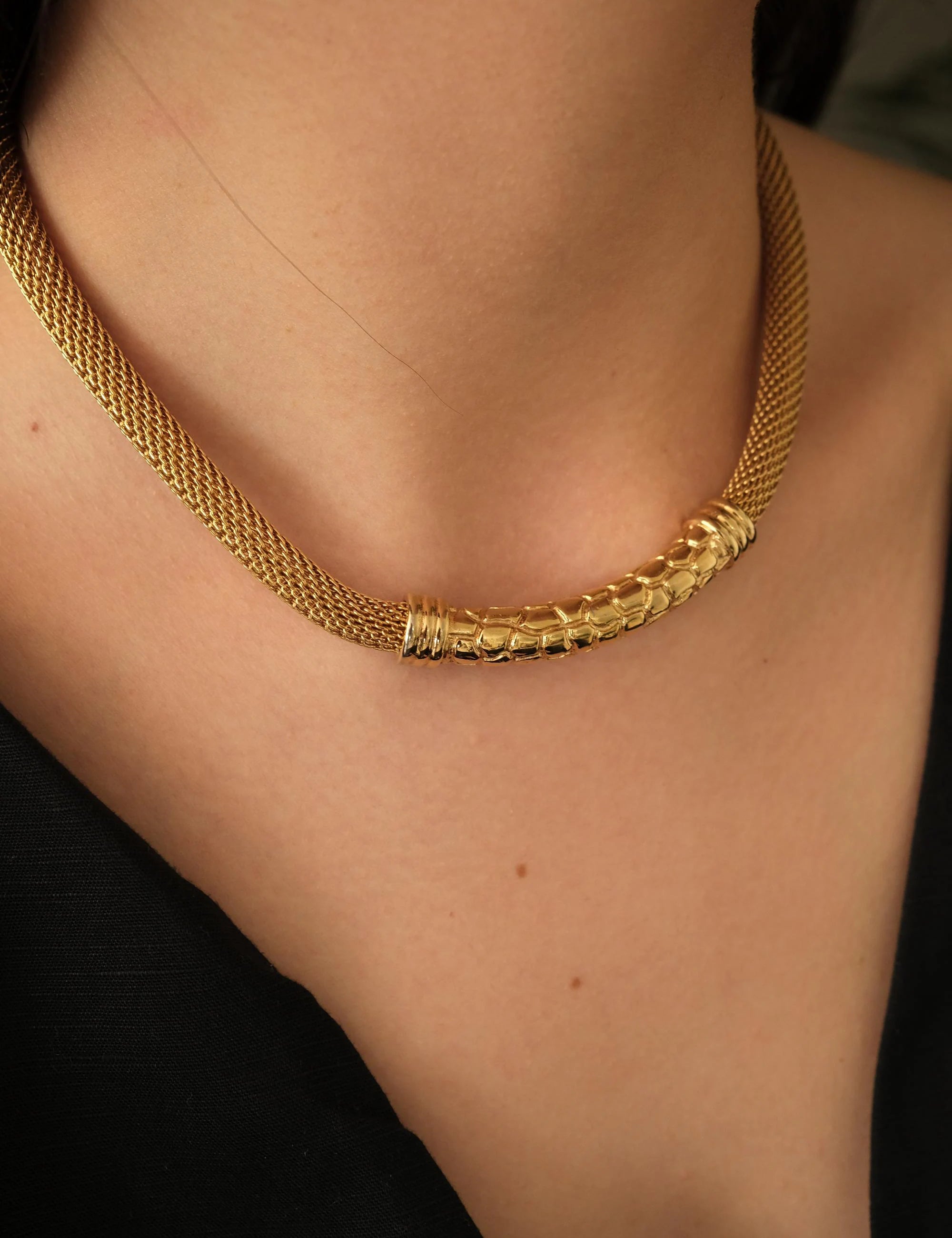 Vintage Christian Dior Necklace, Dior Chain Necklace, Dior Tubogas necklace Snake chain  Necklace, Gift for her, gold zipper choker