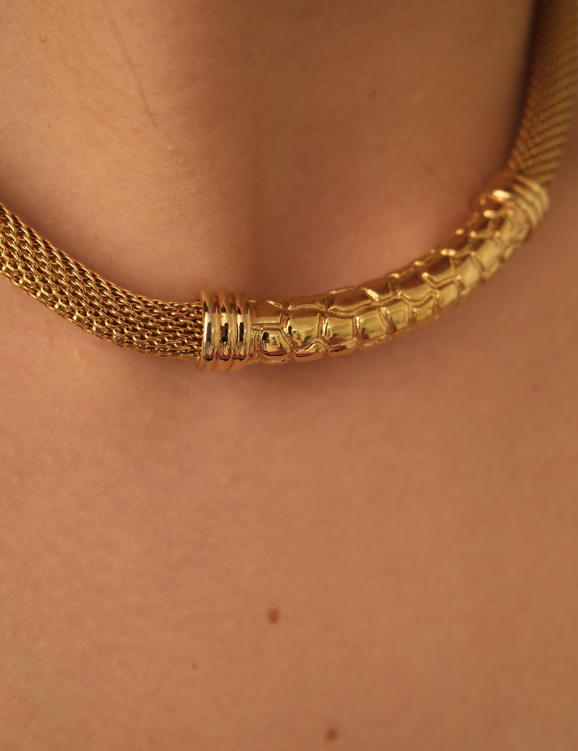 Vintage Christian Dior Necklace, Dior Chain Necklace, Dior Tubogas necklace Snake chain  Necklace, Gift for her, gold zipper choker