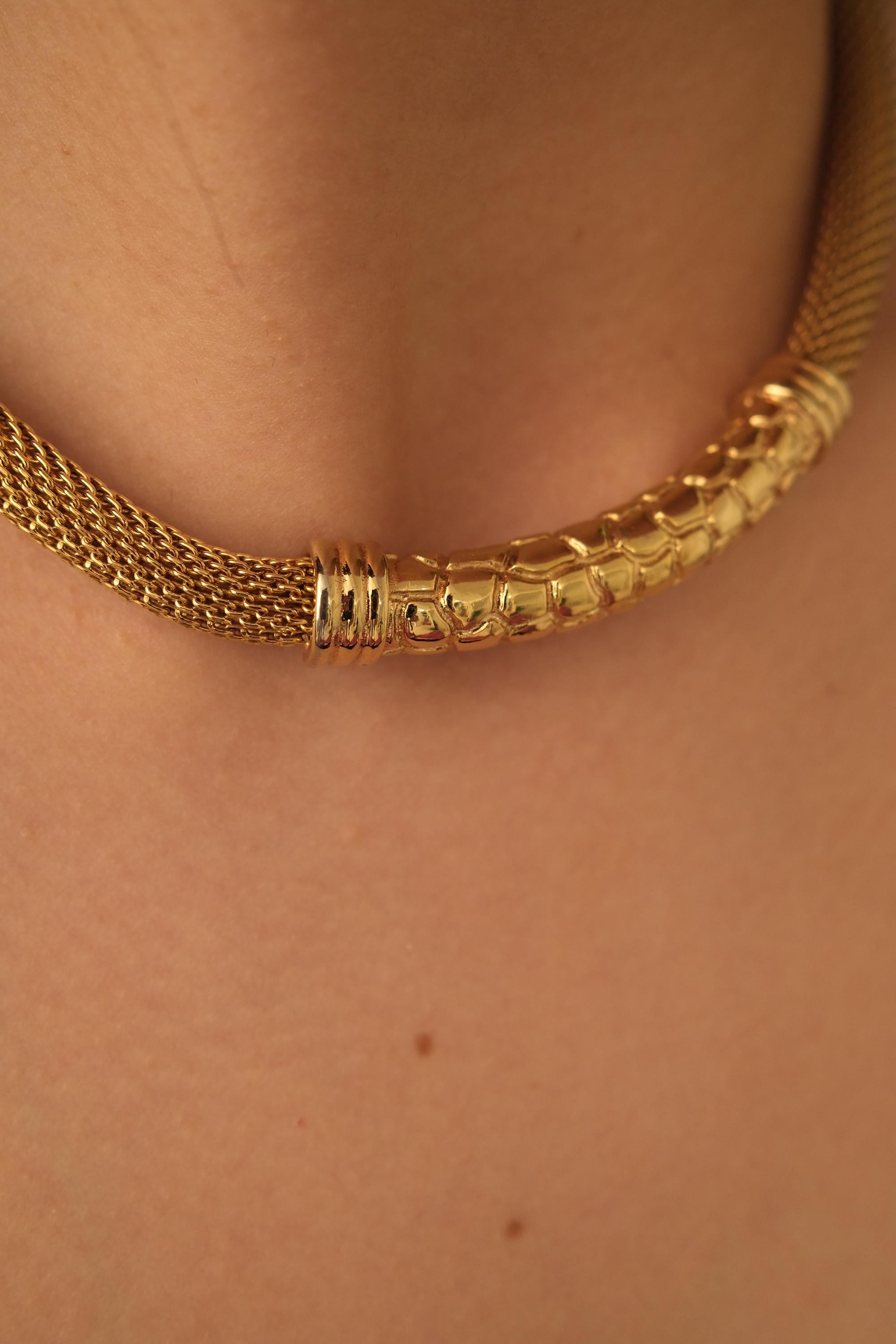 Vintage Christian Dior Necklace, Dior Chain Necklace, Dior Tubogas necklace Snake chain  Necklace, Gift for her, gold zipper choker