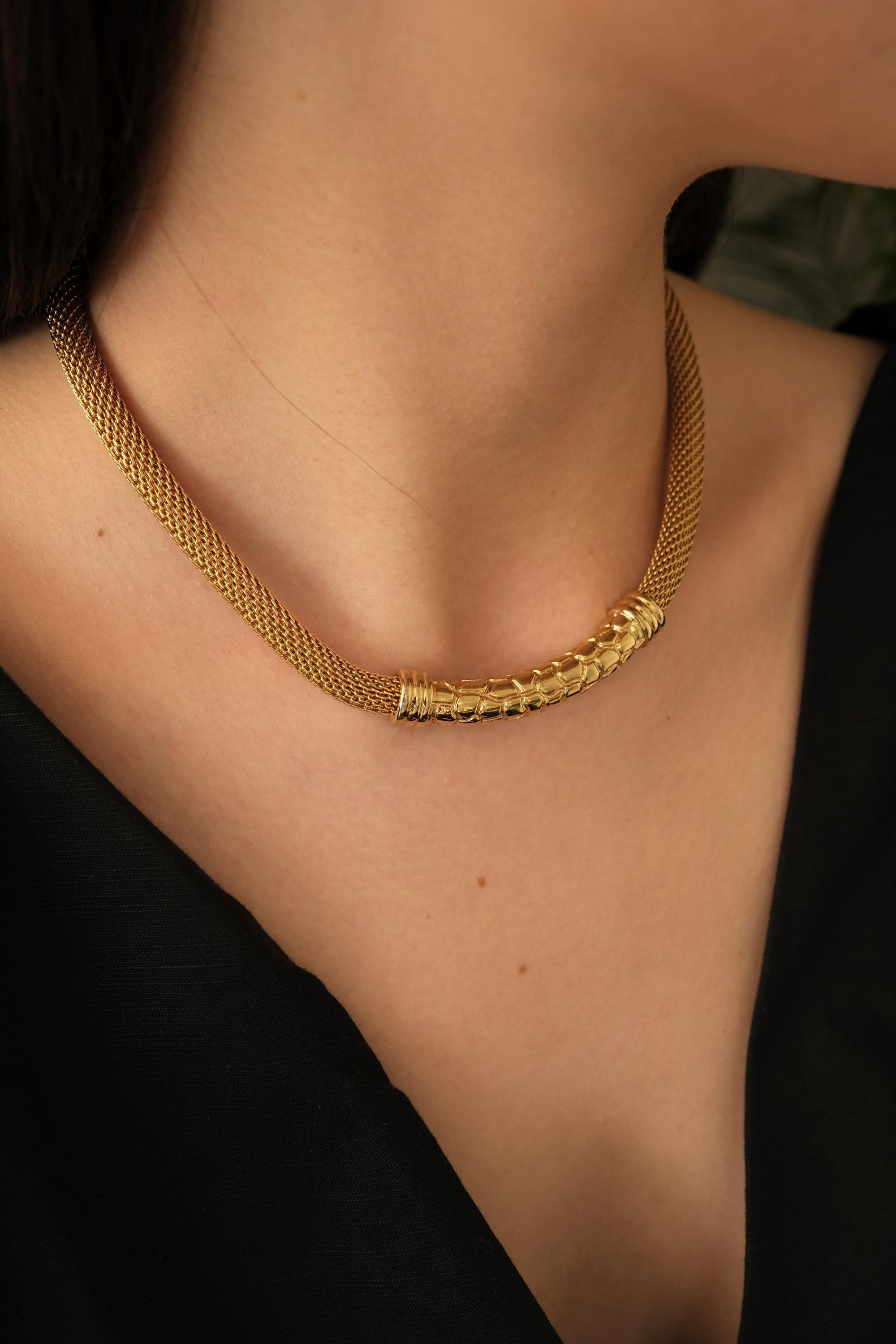 Vintage Christian Dior Necklace, Dior Chain Necklace, Dior Tubogas necklace Snake chain  Necklace, Gift for her, gold zipper choker