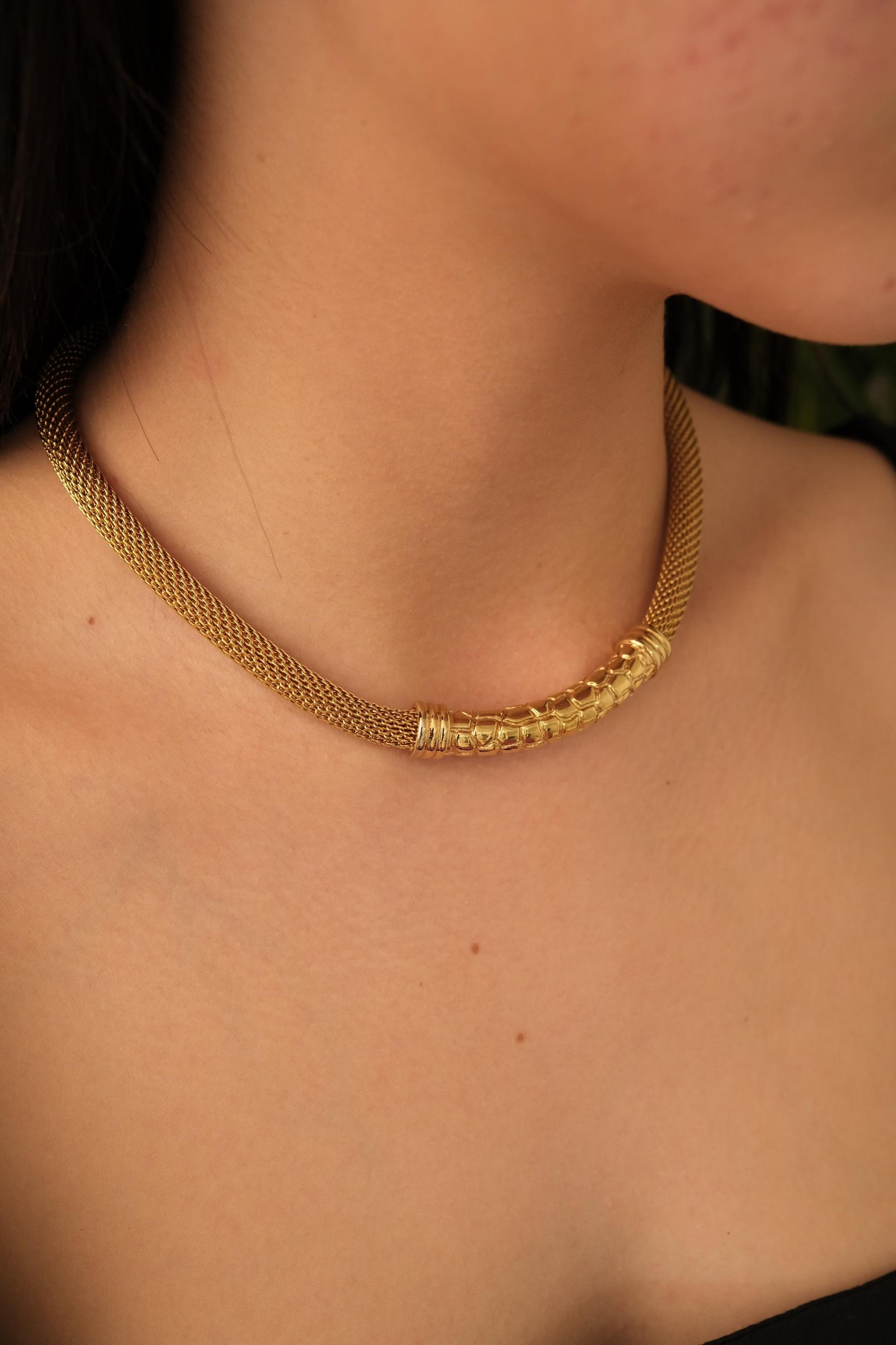 Vintage Christian Dior Necklace, Dior Chain Necklace, Dior Tubogas necklace Snake chain  Necklace, Gift for her, gold zipper choker