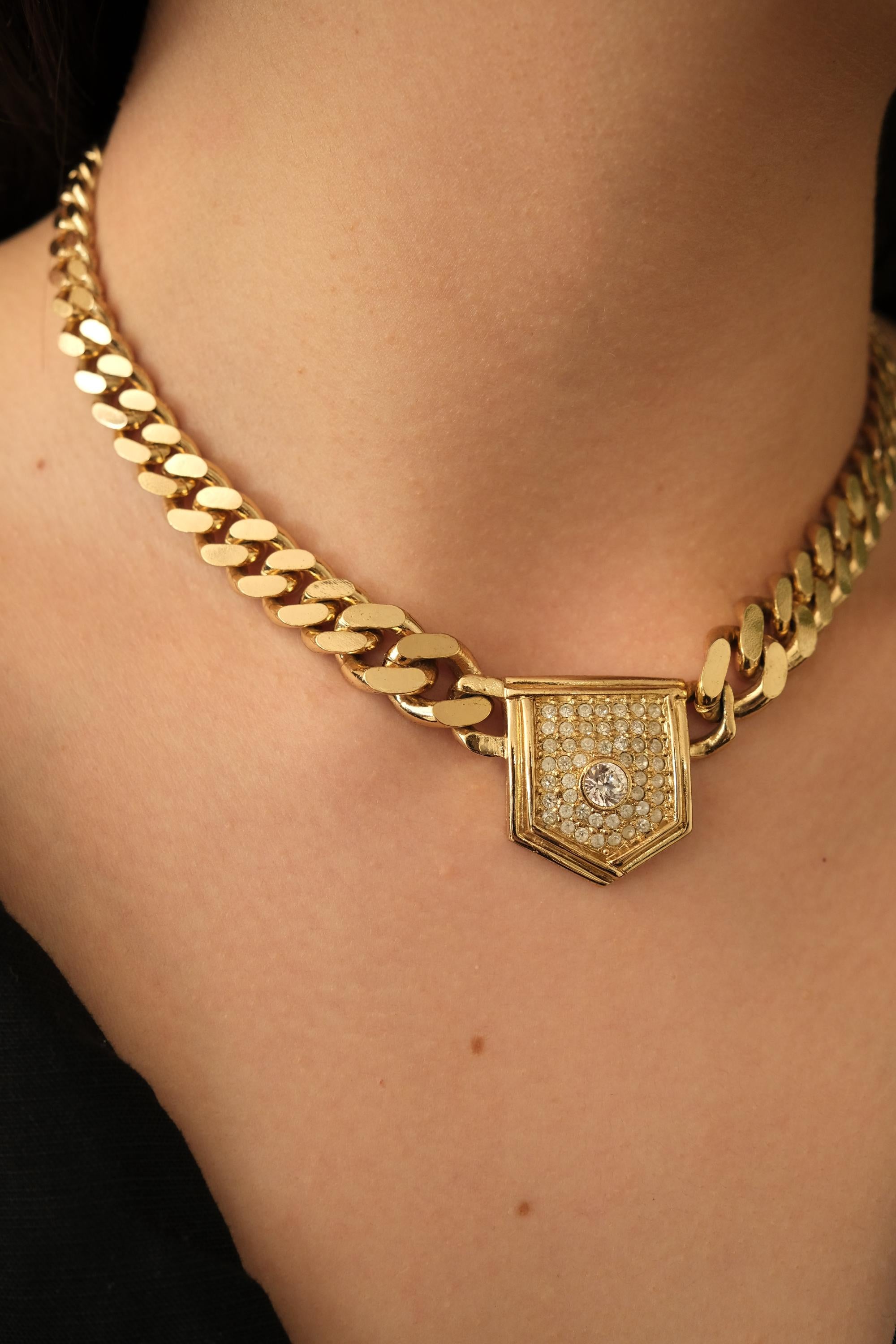 Vintage Christian Dior Necklace, Dior Chain Necklace, Dior Tubogas necklace Snake chain  Necklace, Gift for her, gold wheat chain  choker