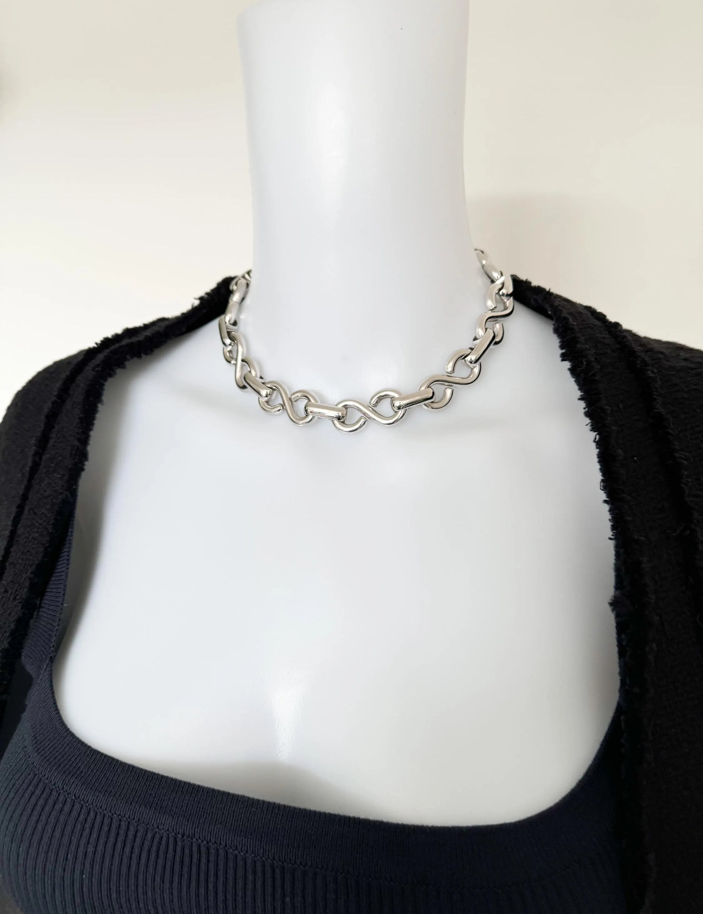 Vintage Christian Dior Necklace, Silver Choker ,Infinity Chain Necklace, Dior Logo Necklace, Chunky  Christian Dior Germany 1972 necklace