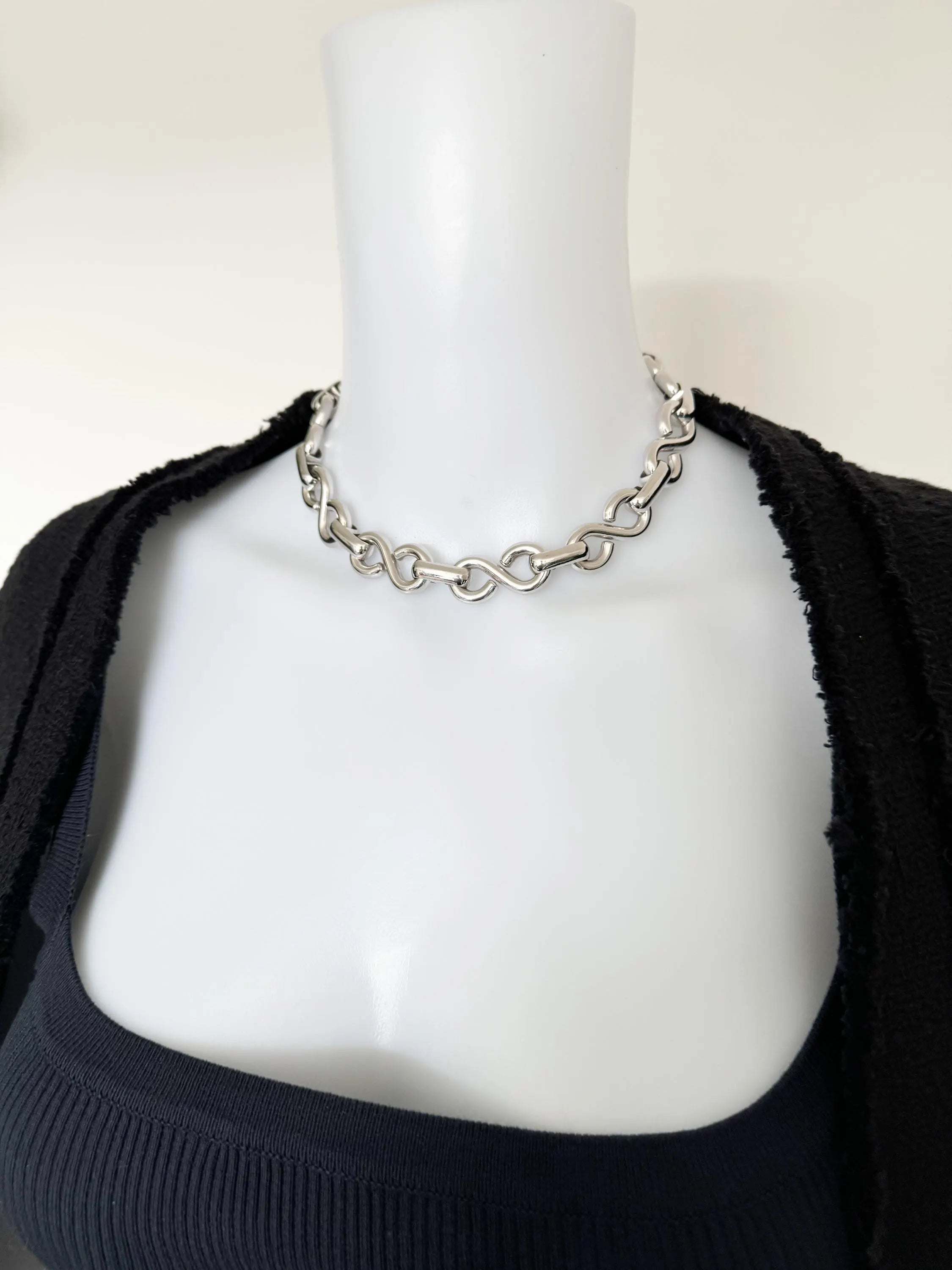 Vintage Christian Dior Necklace, Silver Choker ,Infinity Chain Necklace, Dior Logo Necklace, Chunky  Christian Dior Germany 1972 necklace