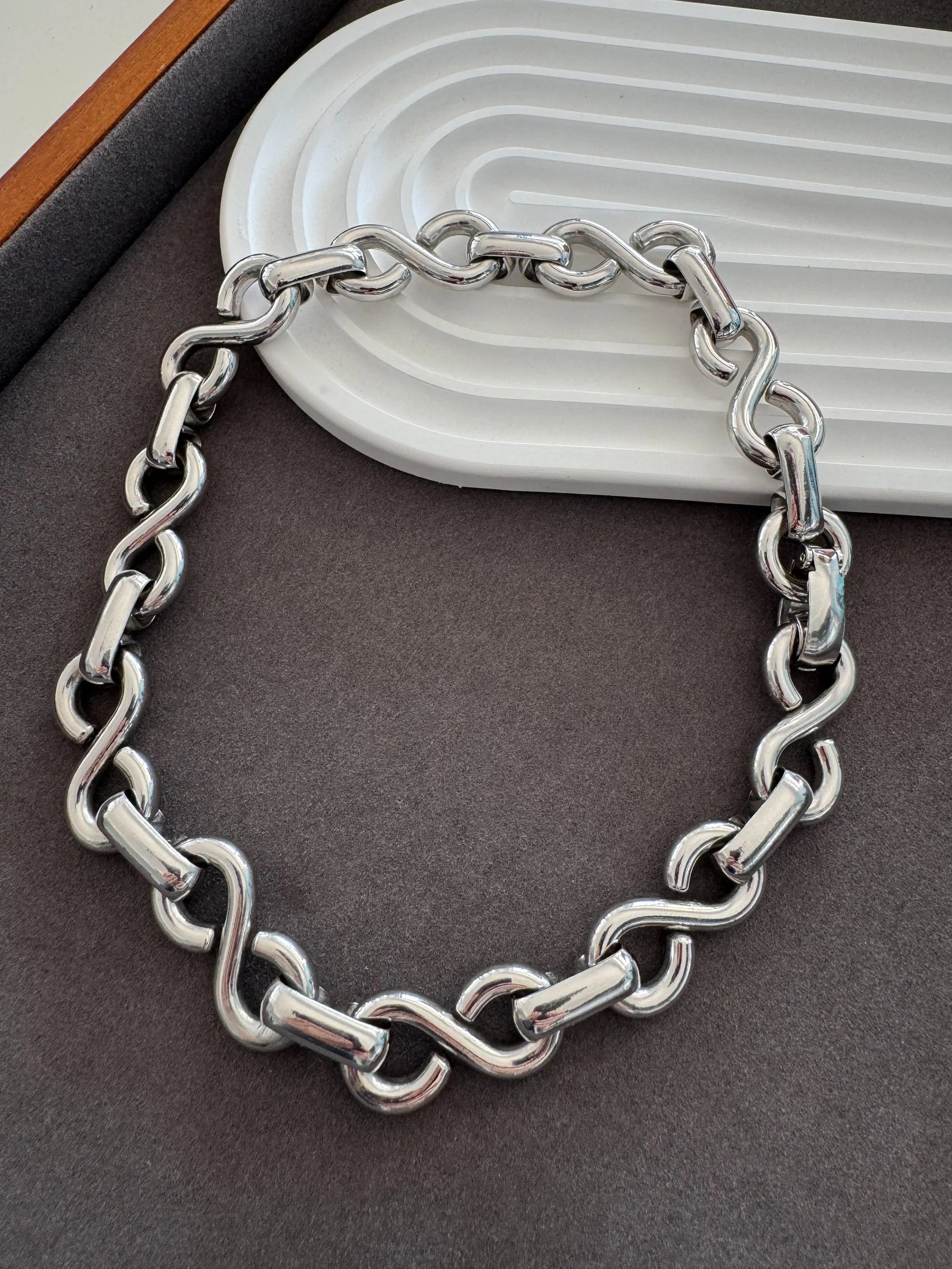 Vintage Christian Dior Necklace, Silver Choker ,Infinity Chain Necklace, Dior Logo Necklace, Chunky  Christian Dior Germany 1972 necklace