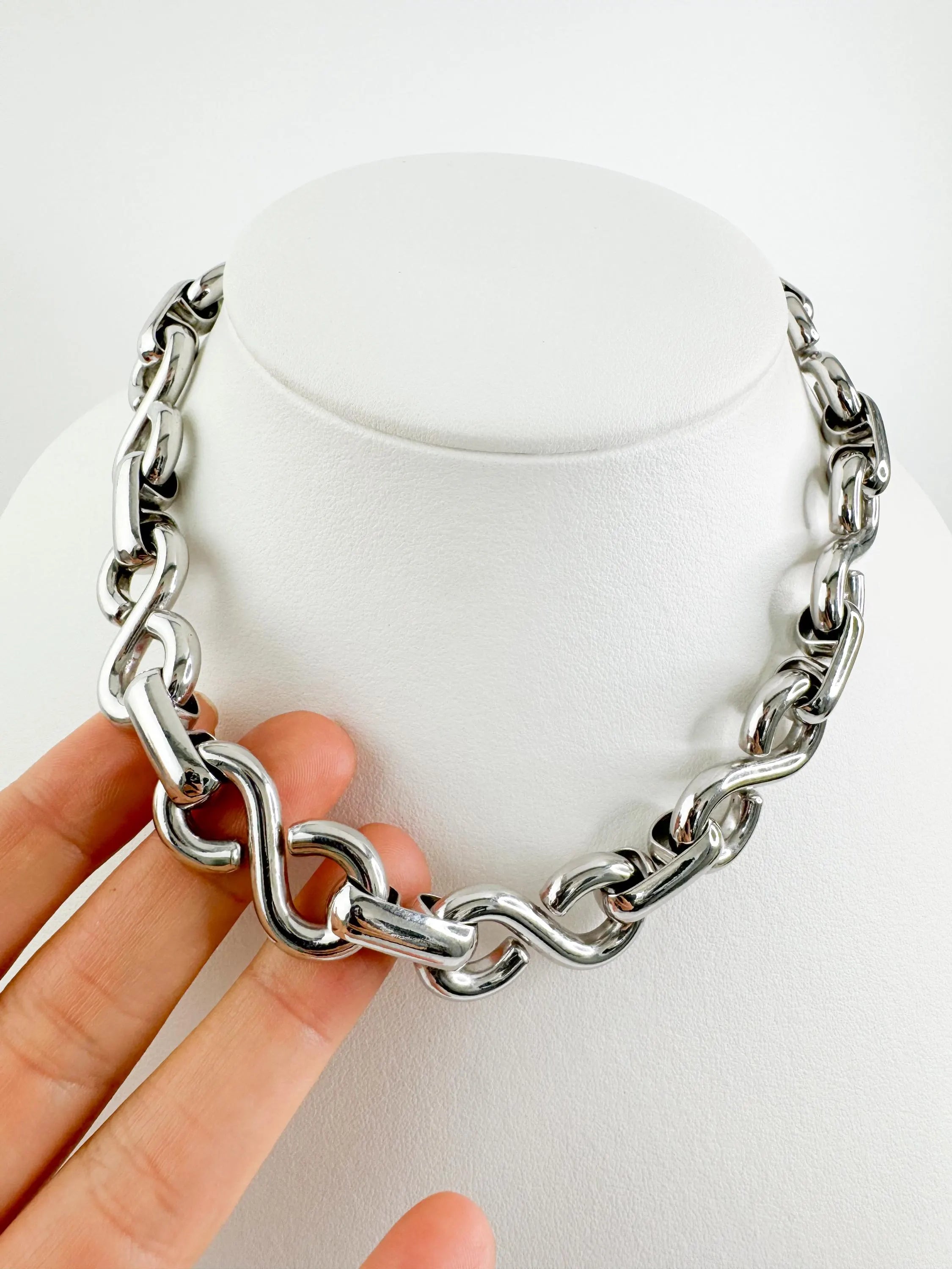 Vintage Christian Dior Necklace, Silver Choker ,Infinity Chain Necklace, Dior Logo Necklace, Chunky  Christian Dior Germany 1972 necklace
