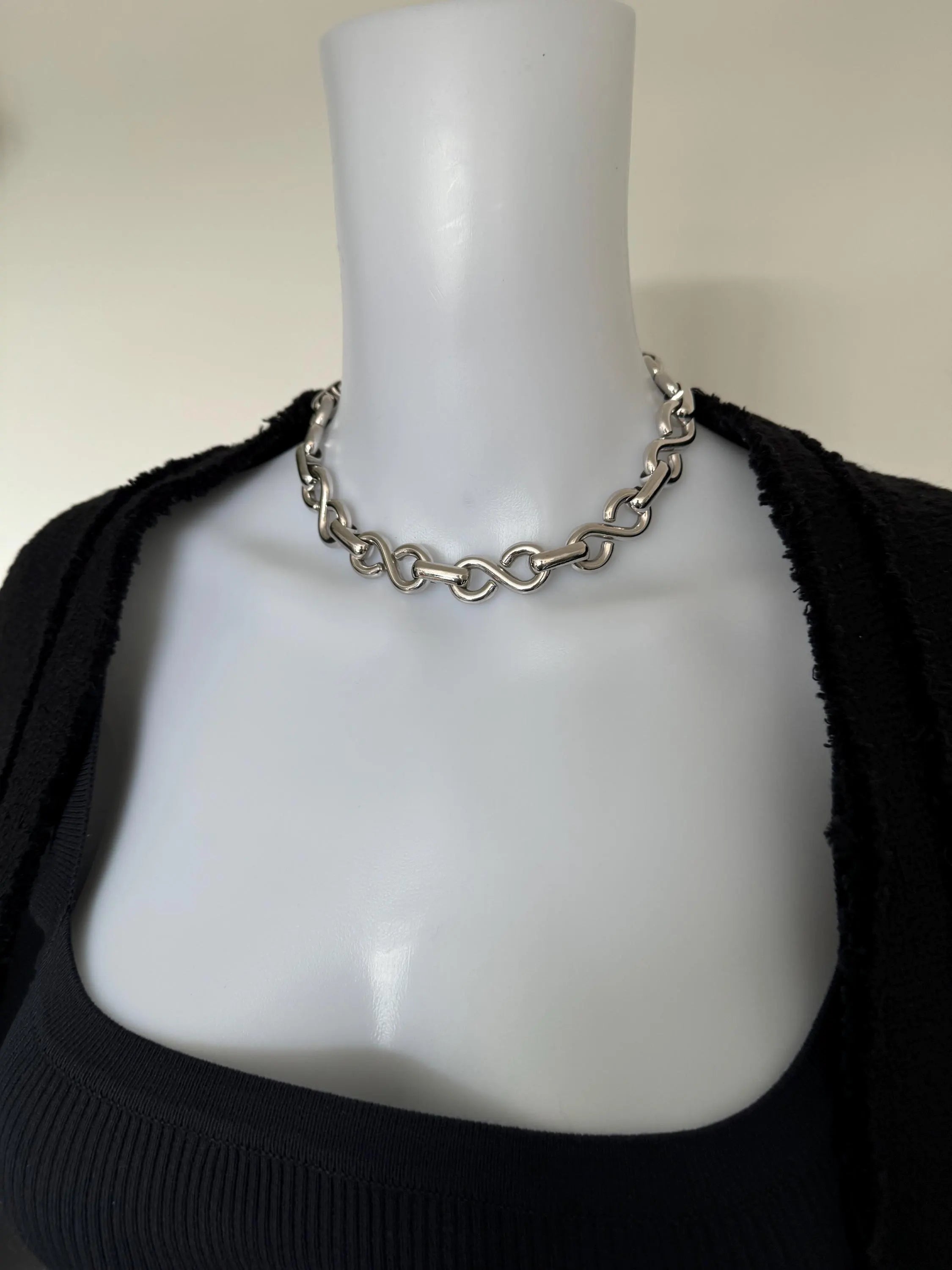 Vintage Christian Dior Necklace, Silver Choker ,Infinity Chain Necklace, Dior Logo Necklace, Chunky  Christian Dior Germany 1972 necklace