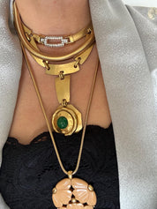 Vintage Christian Dior gold chain necklace with tubogas snake chain design, zipper choker style, unisex luxury jewelry gift