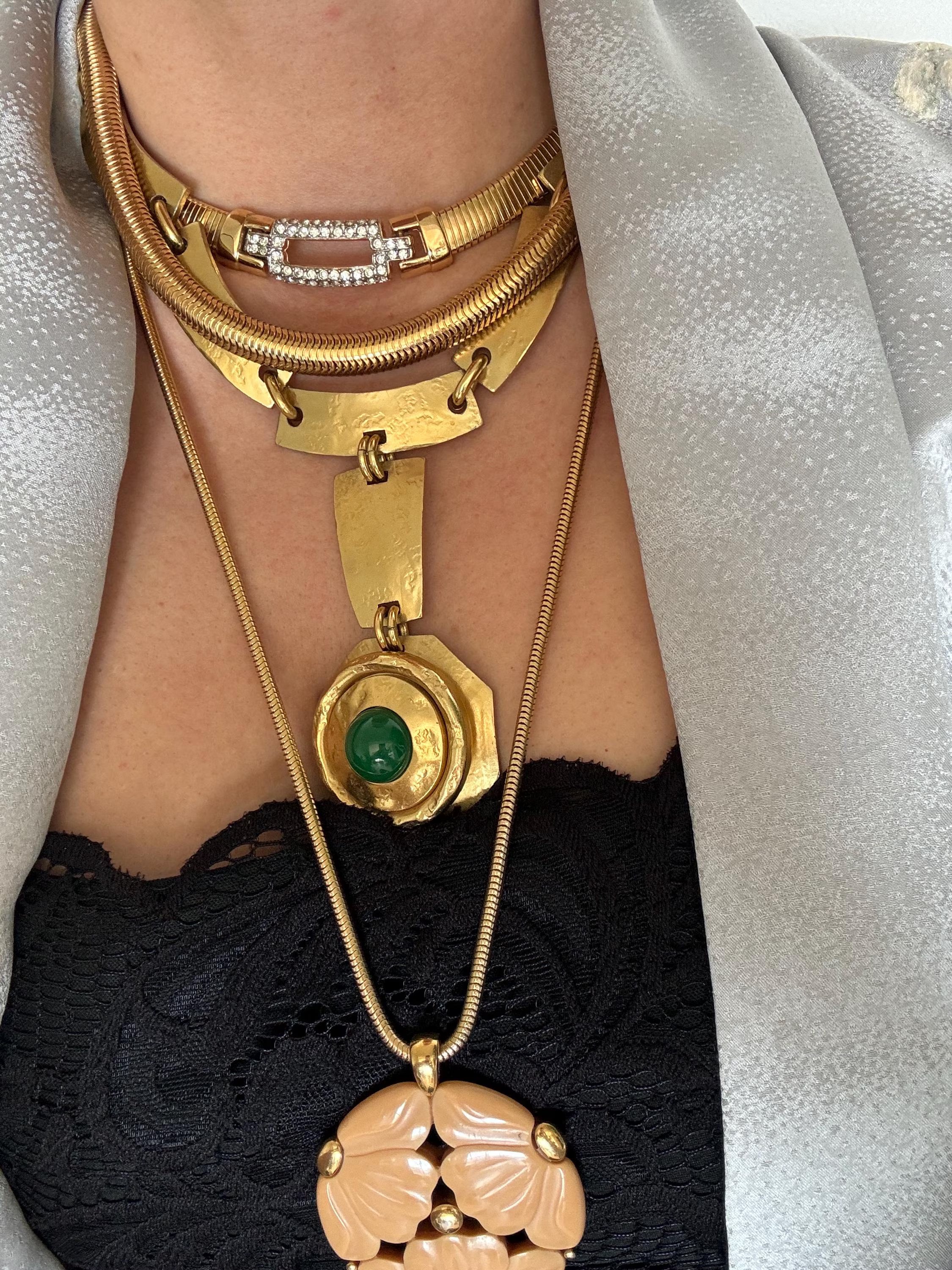 Vintage Christian Dior gold chain necklace with tubogas snake chain design, zipper choker style, unisex luxury jewelry gift