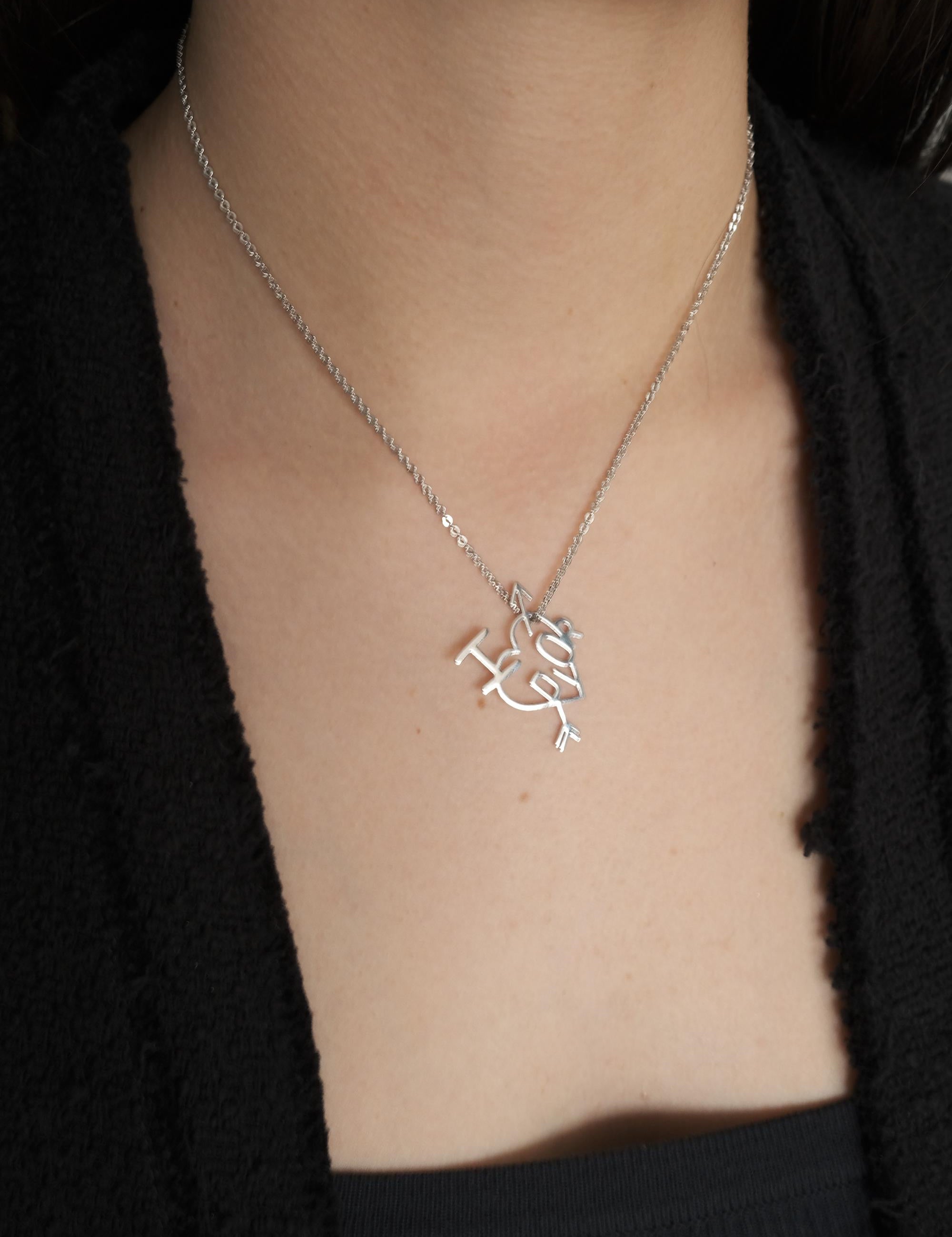 Dainty Christian Dior Silver Tone Vintage Heart Logo Choker Necklace, I Love Dior Necklace, silver heart necklace, vintage Dior Charm