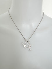 Dainty Christian Dior Silver Tone Vintage Heart Logo Choker Necklace, I Love Dior Necklace, silver heart necklace, vintage Dior Charm