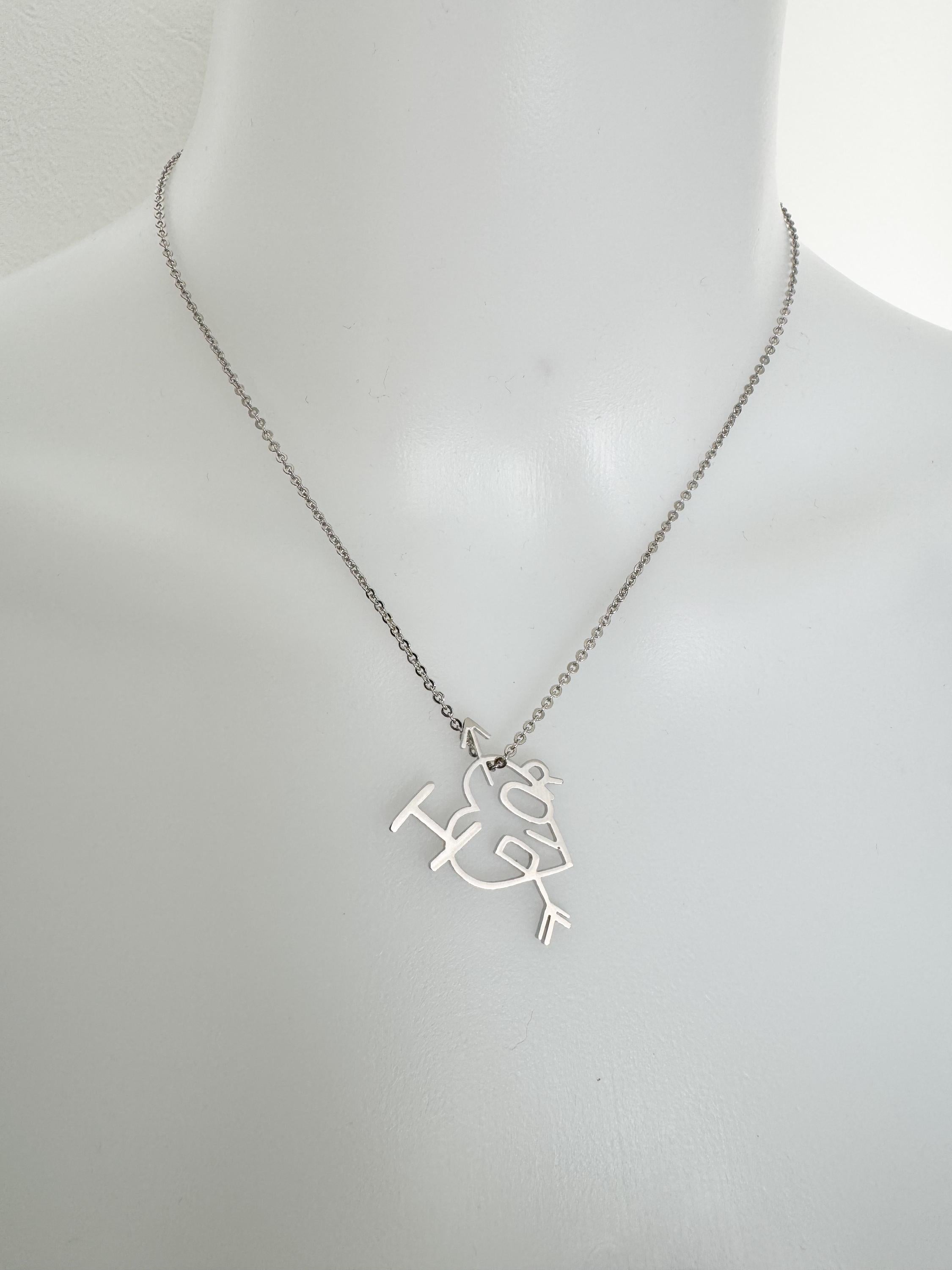 Dainty Christian Dior Silver Tone Vintage Heart Logo Choker Necklace, I Love Dior Necklace, silver heart necklace, vintage Dior Charm