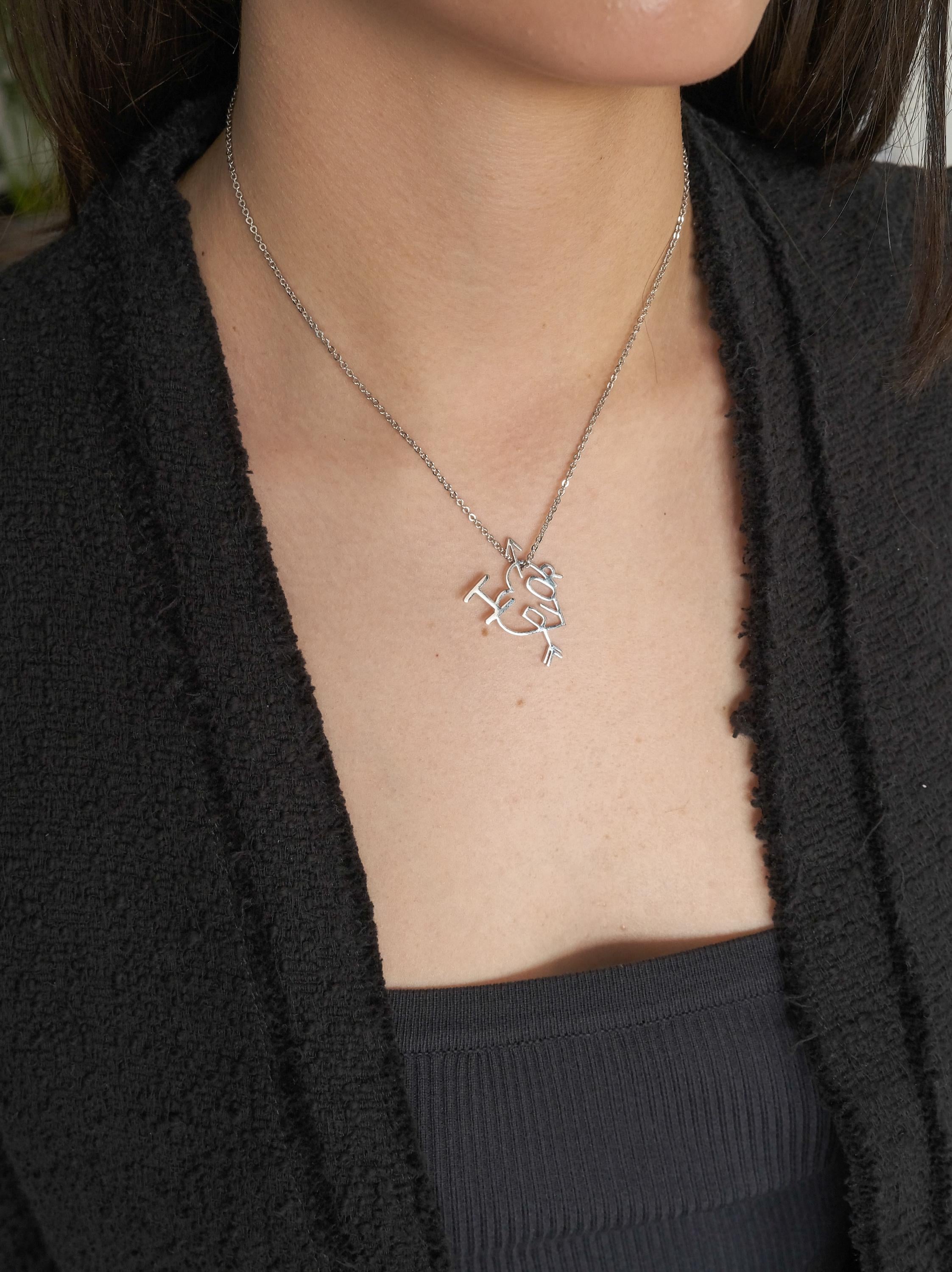 Dainty Christian Dior Silver Tone Vintage Heart Logo Choker Necklace, I Love Dior Necklace, silver heart necklace, vintage Dior Charm