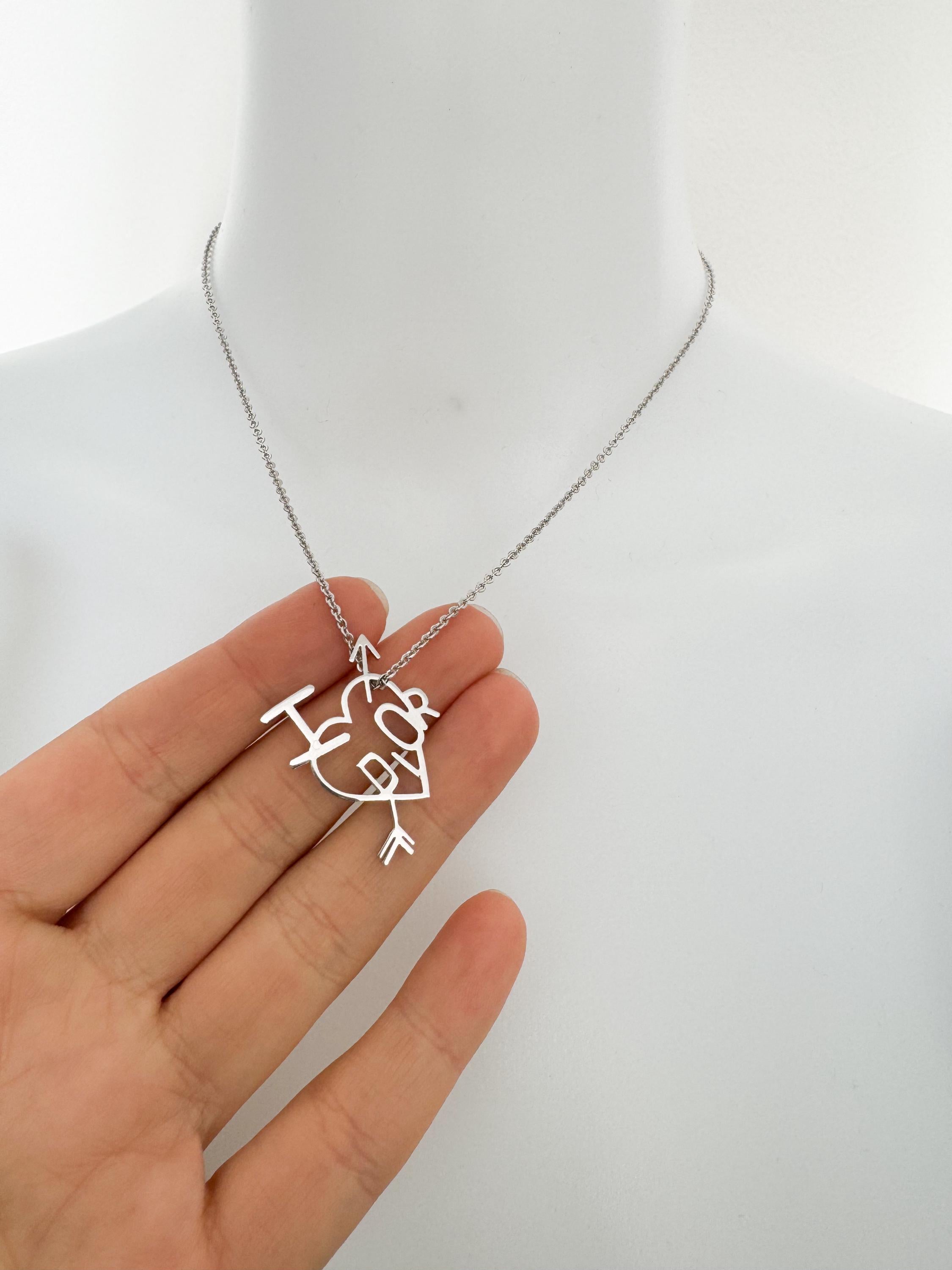Dainty Christian Dior Silver Tone Vintage Heart Logo Choker Necklace, I Love Dior Necklace, silver heart necklace, vintage Dior Charm