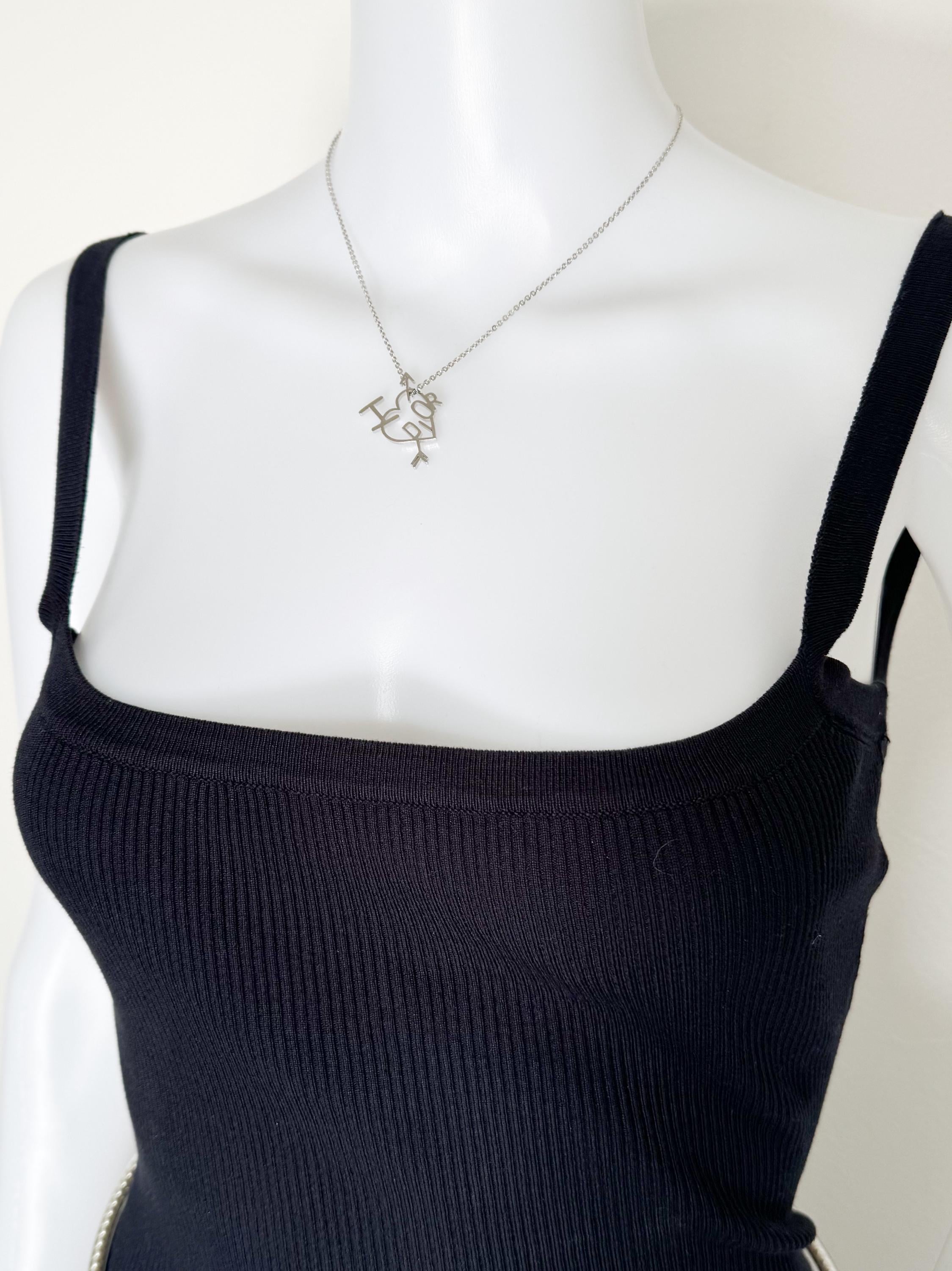 Dainty Christian Dior Silver Tone Vintage Heart Logo Choker Necklace, I Love Dior Necklace, silver heart necklace, vintage Dior Charm
